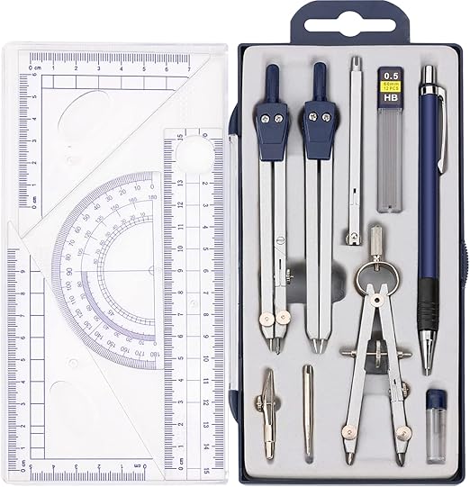 13 Pieces Geometry Set Compass Geometry Tools Math Compass and Protractors Set Metal Drawing Compass Precision Set Graphic Compasses Triangle Rulers Pencils Protractor with Storage Case
