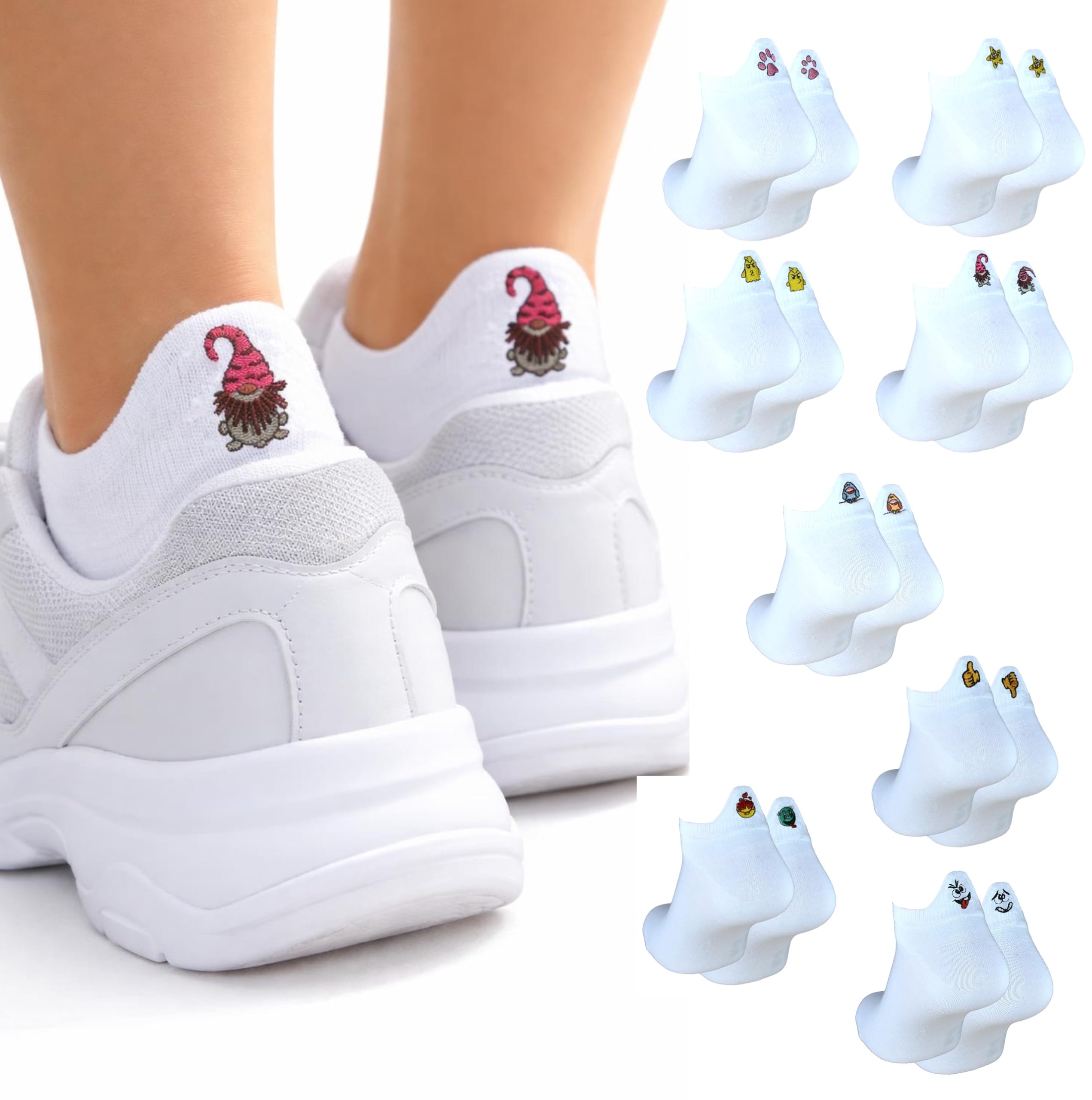 16 paires de chaussettes pour femmes avec motif talon, blanc 35-38