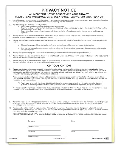 Privacy Notice Form PN-2001-2 – 8.5 x 11 Carbonless Forms,