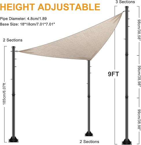 Miniatura 4 de BRILLIHOOD Versión actualizada de 9 pies, soporte de poste de metal con 5 anillos fijos para vela de sombra, poste de vela resistente para toldo,