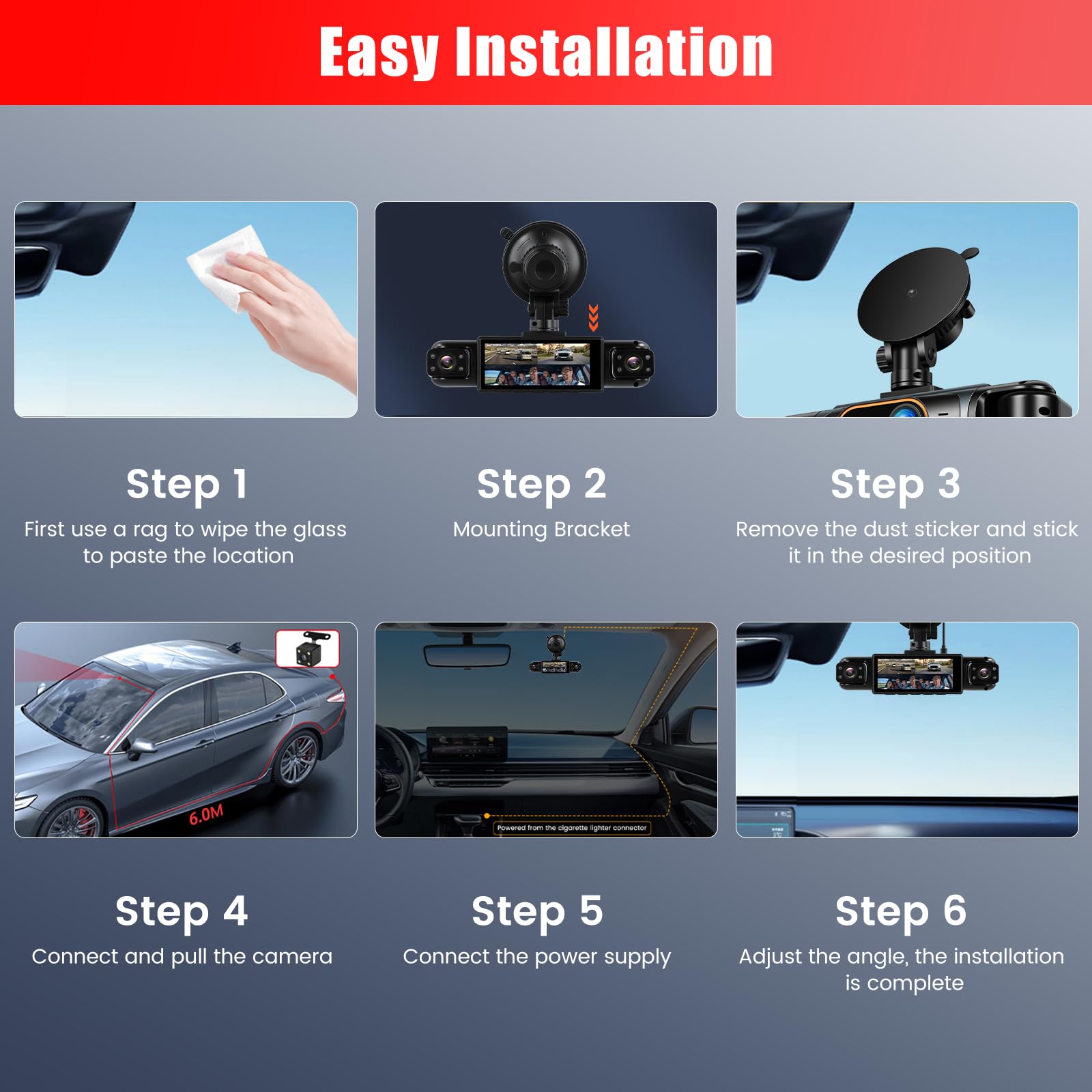 1080P Dash Cam 360 Gradi 4 Canali, Schermo 3.16 Pollici