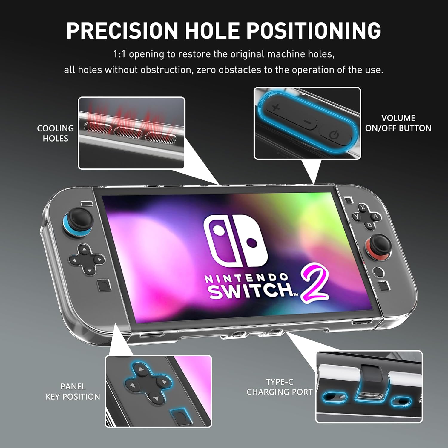 RHOTALL Clear Dockable Case Compatible with Nintendo Switch 2(2025),Slim Transparent Shell with Comfortable Grip Design, Protective Cover for Switch 2,Hard PC Accessories Case, Anti-Scratch - Image 2