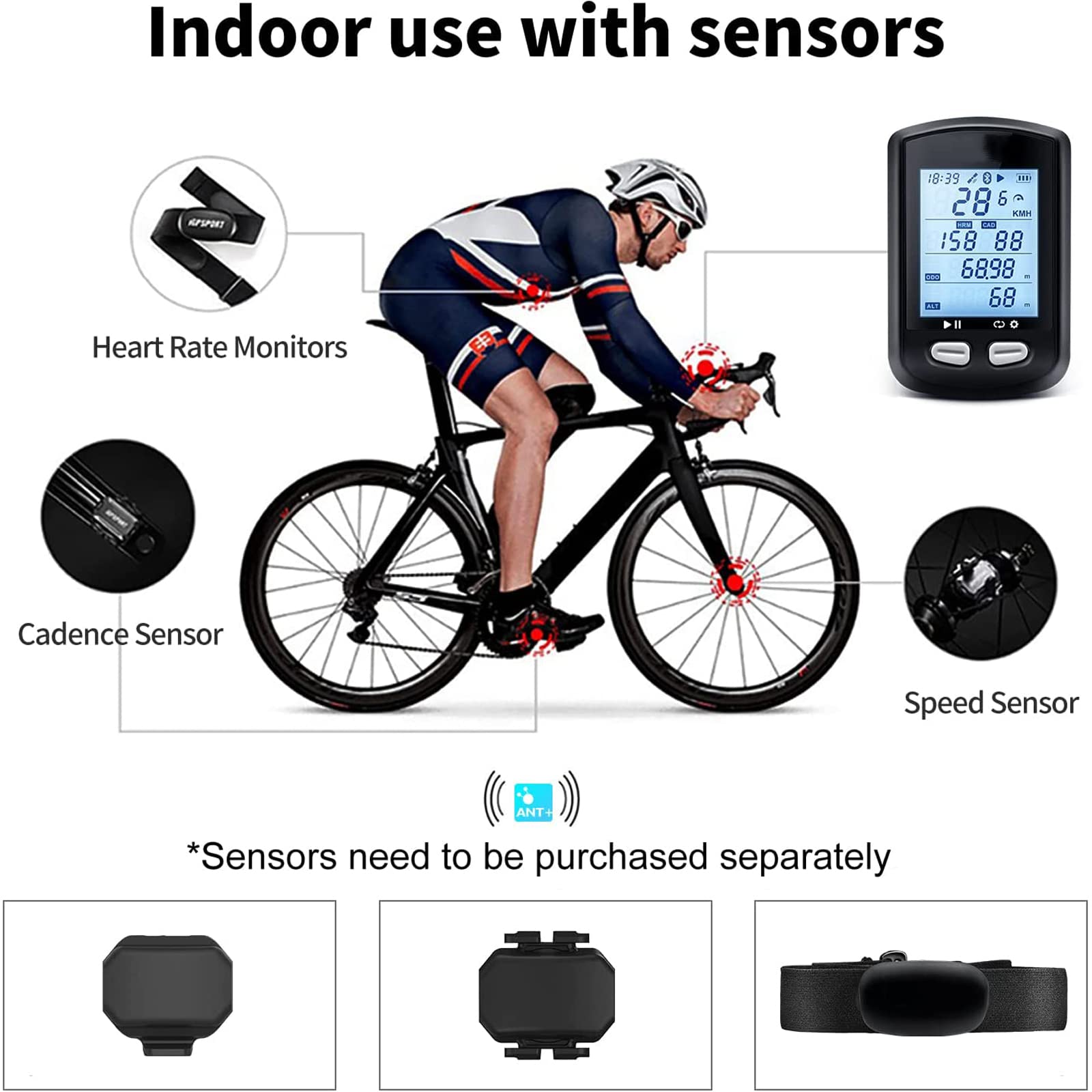 Bezprzewodowy komputer rowerowy, licznik kilometrów i prędkościomierz rowerowy GPS z Bluetooth, akumulator, wodoodporny pasuje do wszystkich rowerów