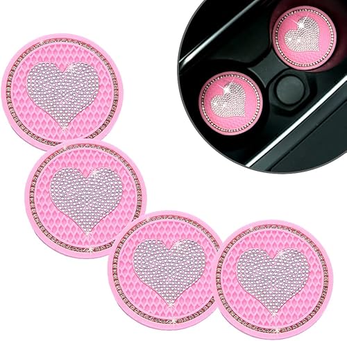 Miniatura 9 de Posavasos de automóvil para portavasos de automóvil, de 2.75 pulgadas, de silicona, antideslizante, con diamantes de imitación, lindo tapete para