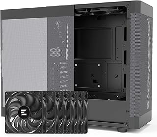 Zalman i4 Airflow フルメッシュ ミッドタワー ATX デスクトップPCケース、6 x 120mm 静音ファンがプリインストール済み、垂直GPUマウント&360mmラジエーターサポート、ブラック。