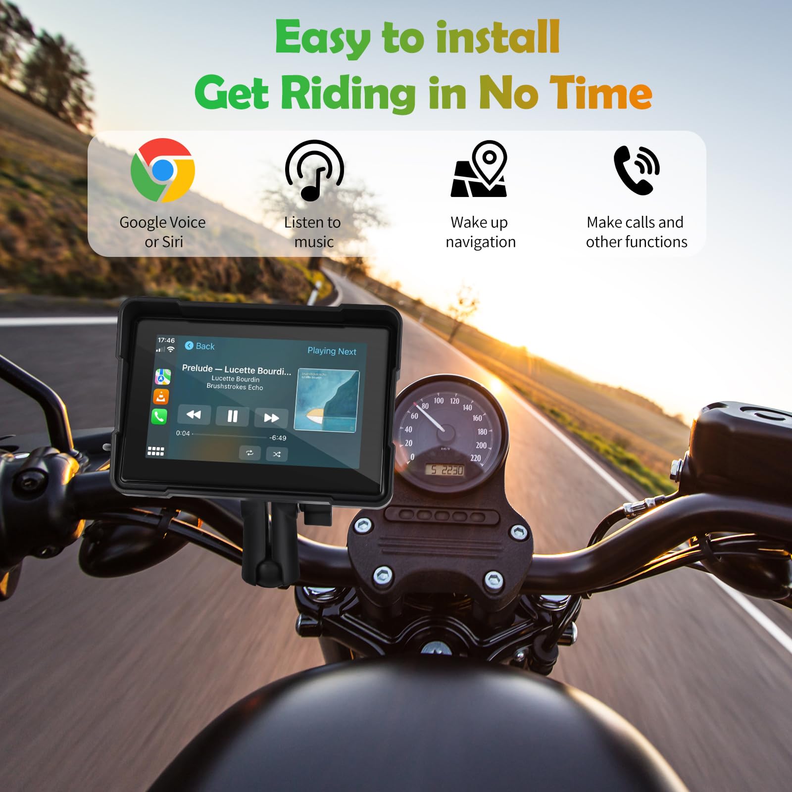 Pantalla Inalámbrica CarPlay y Android Auto de 5 Pulgadas para Motocicleta, Pantalla Táctil IPS Portátil, GPS/Bluetooth/Control por Voz/IPX7 Impermeable, Compatible con Siri/Google Assistant