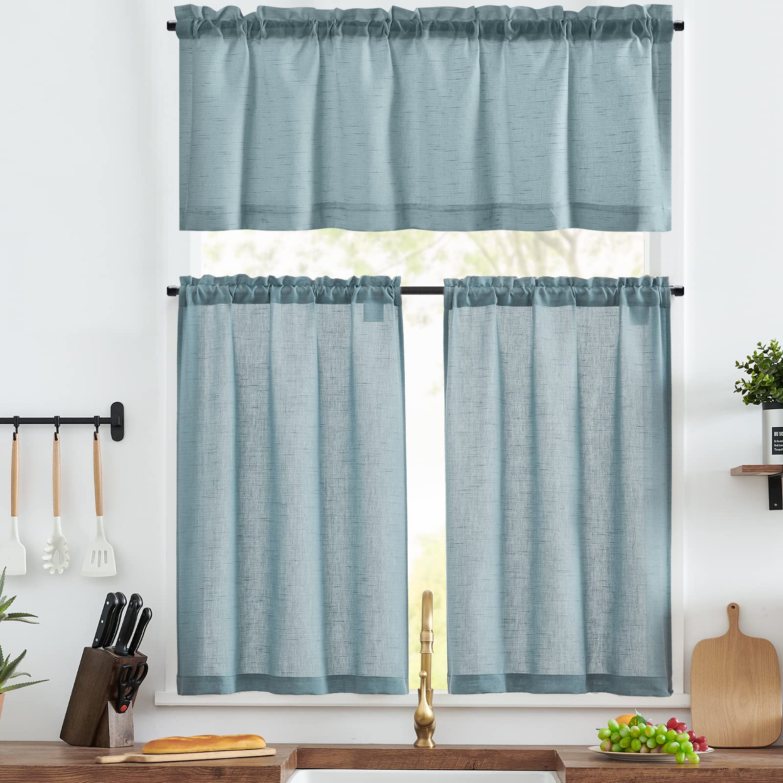 Snapklik.com : Jinchan Kitchen Curtains And Valances Set 3 Pieces Linen ...