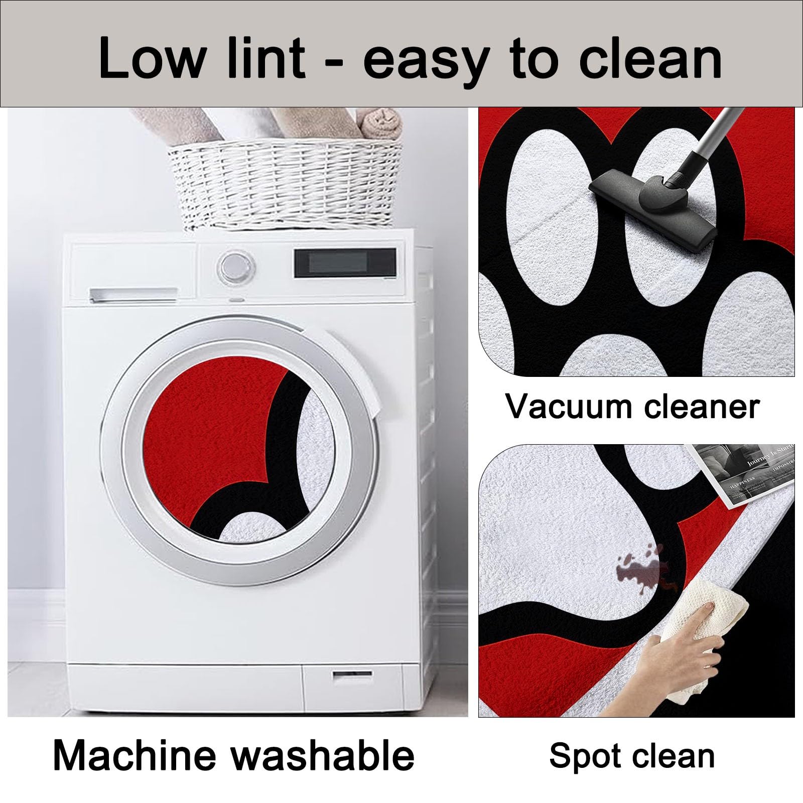 Generico 90 cm Tappeto rotondo Cartone Animato - Morbido Antiscivolo Impronte Zampe Animali Cuore Motivo Tappeti per Soggiorno Camera da Letto Pranzo decorazione, Nero Rosso interni lavabile Tappeto