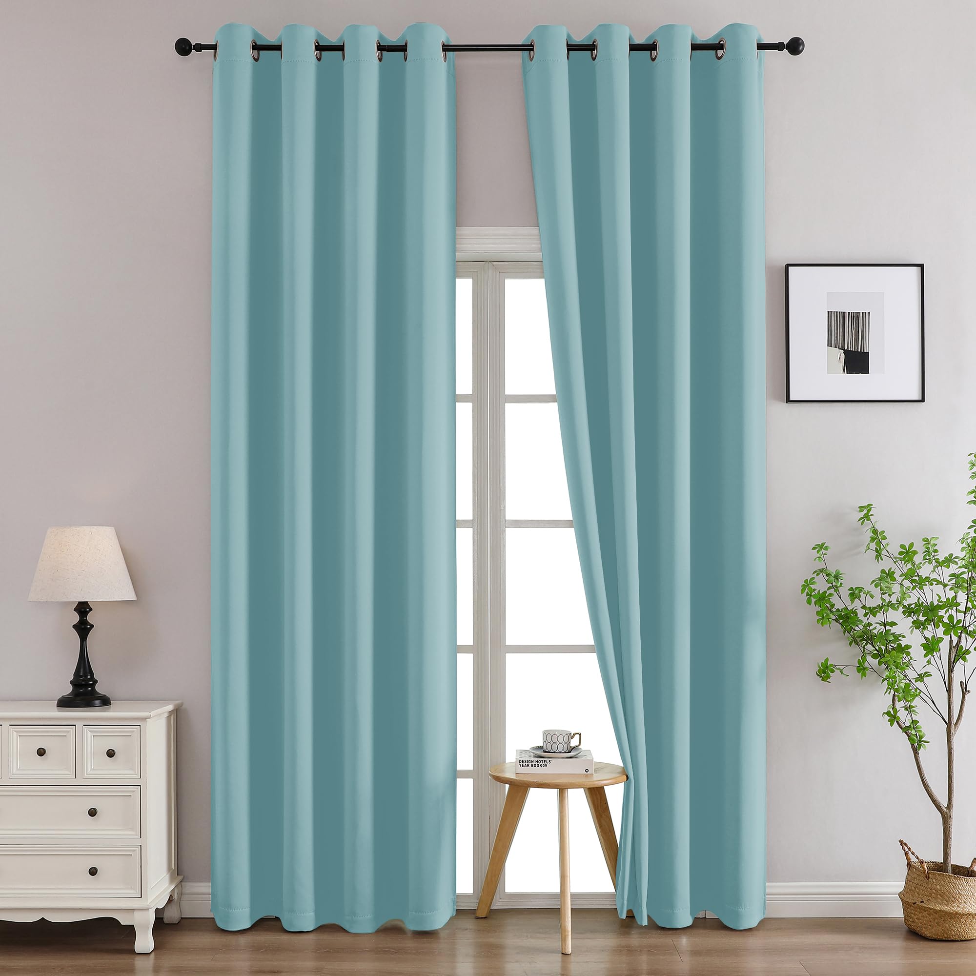 Simplebrand Aqua Curtains for Bedroom Living Room 96 Inches Long 2 Panels Set, Room Darkening Thermal Insulated Curtains &amp; Drapes, Solid Grommet Noise Reducing Window Treatment, W50 x L96 Inch