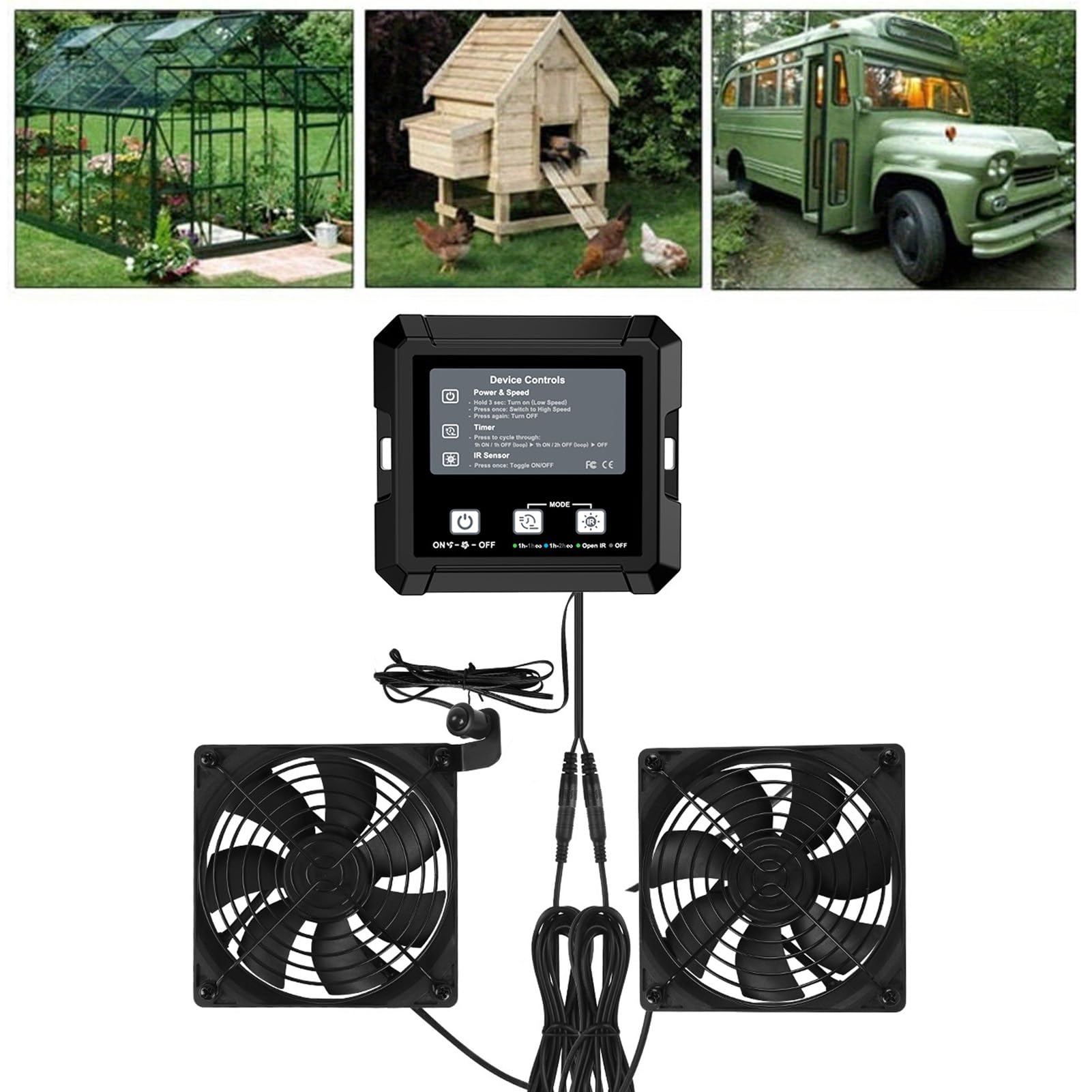 Cocoarm Ventilador Extractor Solar, Doble Ventilador Ajustable de 2 Velocidades con Panel de 25 W, para Ventilación Exterior de Gallineros, Invernaderos y Otros Espacios.