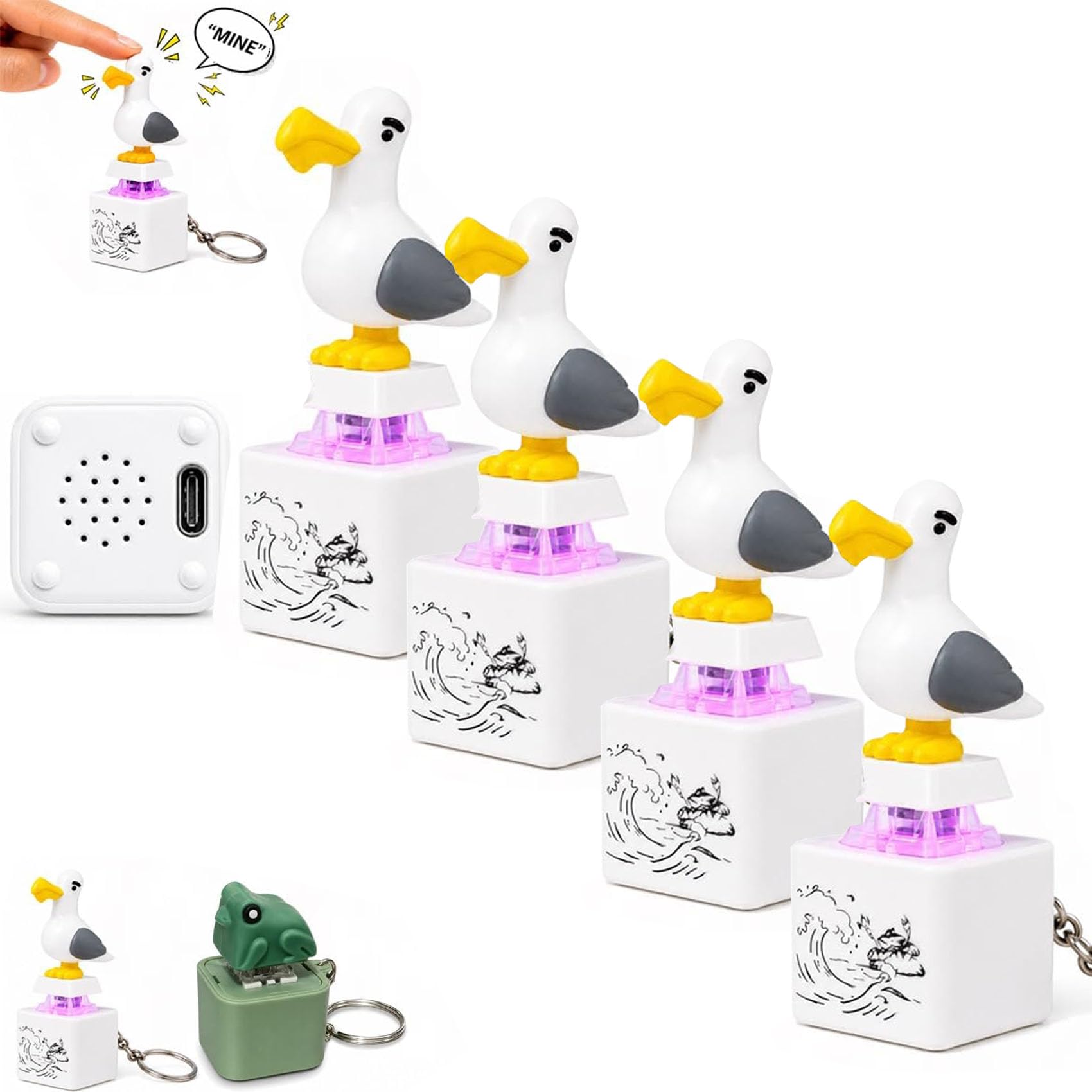 Llavero con botón de Sonido Seagull Mine (Gaviota ¡Mío!), Fidget Clicker Recargable con Sonido Real y luz LED, Llavero sensorial portátil, Divertido Juguete Interactivo antiestrés (#A4Pcs)