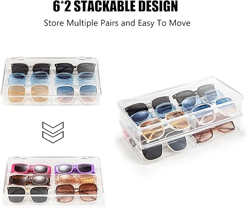 Miniatura 4 de BOPai Organizador acrílico para lentes de sol con tapa, organizador apilable de almacenamiento para gafas, paquete de 2