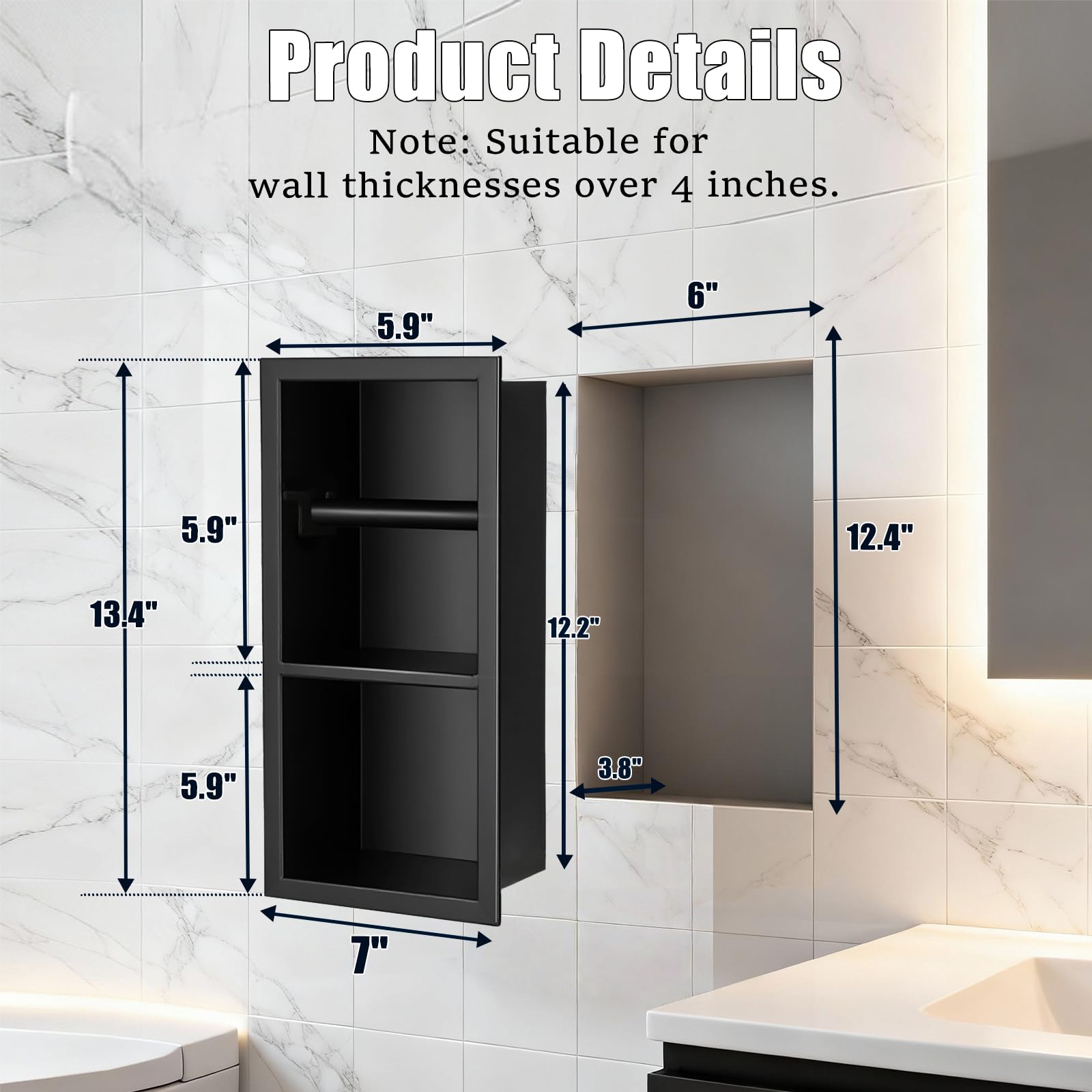 Recessed Toilet Paper Holder, Bathroom Toilet Paper Roll Holder, Black — Amazon image 4