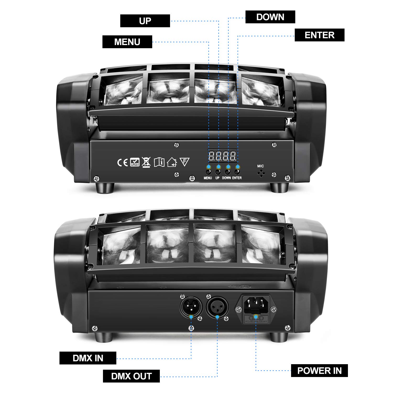 Iluminación de Escenario, Luz de Escenario LED AGPtEK RGBW 4 en 1 Luz LED de Cabeza Móvil, Compatible con DMX-512 con 4 Modos de Control para Fiestas, Conciertos, Escenarios de Actuación