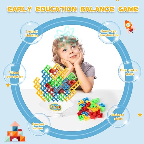 Miniatura 2 de Juego de 48 bloques apilables de equilibrio de TetraTorre, columpio apilable, juguete de construcción de equilibrio para niños, juego de