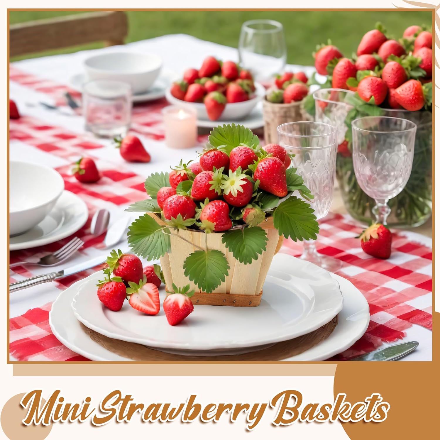 Marsui 10 Pack Mini Square Wooden Bushel Apple Baskets with Handle, 5.1 x 3.9 x 3.1 Inch Berry Picking Baskets Small Fruit Strawberries Buckets for Autumn Harvest Farmers Market Decoration