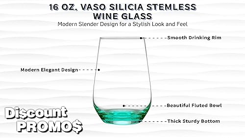 Miniatura 3 de DISCOUNT PROMOS Juego de copas de vino sin tallo de 10 vasos de Silicia, 16 onzas, transparente, similar a un orbe, base gruesa, color verde