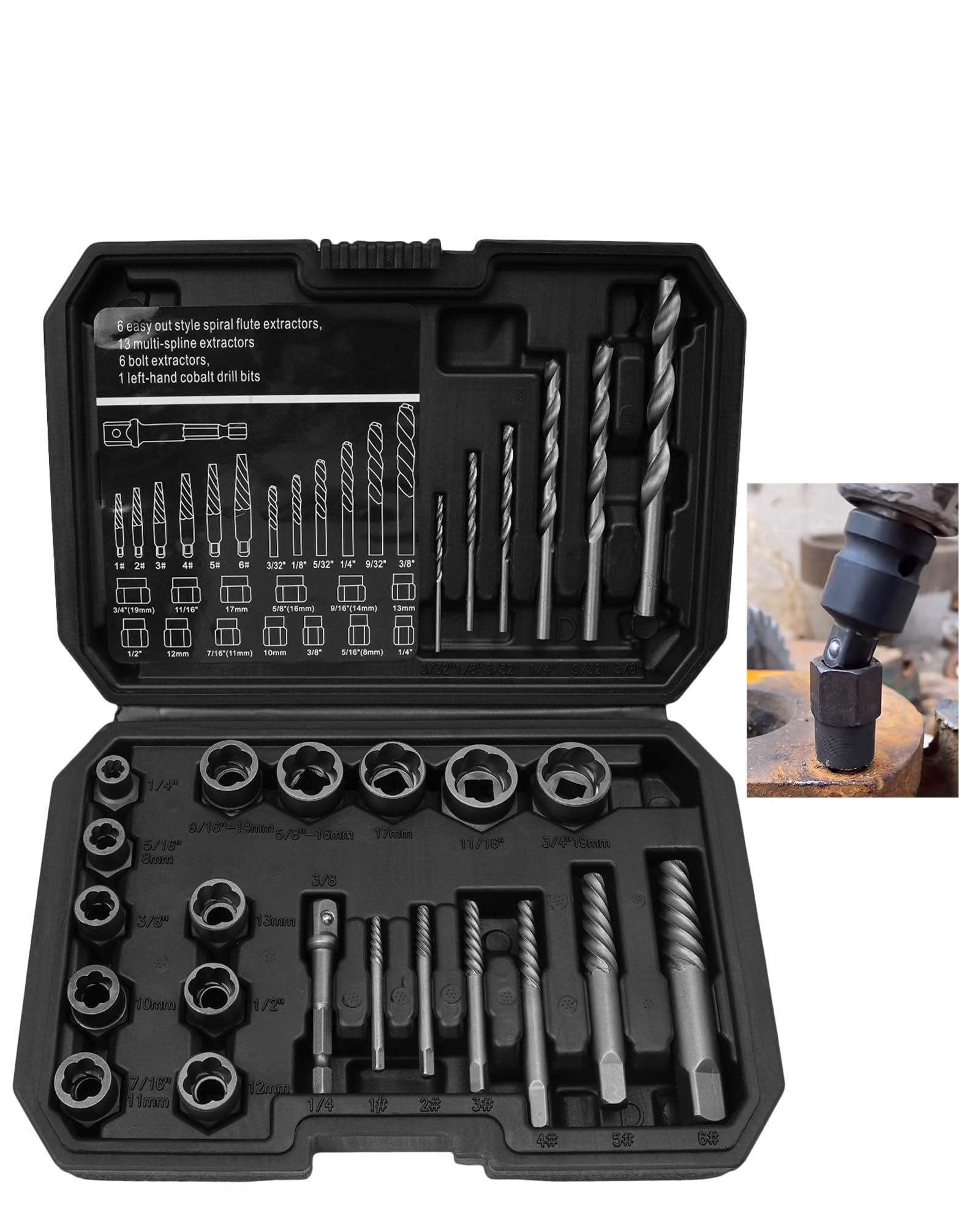 26 Piezas Juego de Extractores de Tornillos Pelados con Adaptador Hexagonal Juego Extractores Pernos Juego Brocas para Mano Izquierda para Pernos, Tuercas y Tornillos Dañados y Oxidados