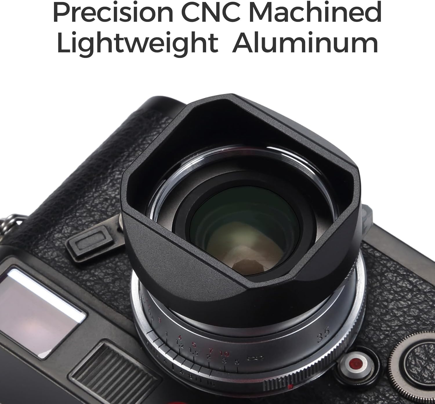 Metal Square Lens Hood (with Cover), Compatible with for Voigtlander Nokton 35mm F1.5 Type I & II Replace LH-12(Aluminum Alloy-Black)