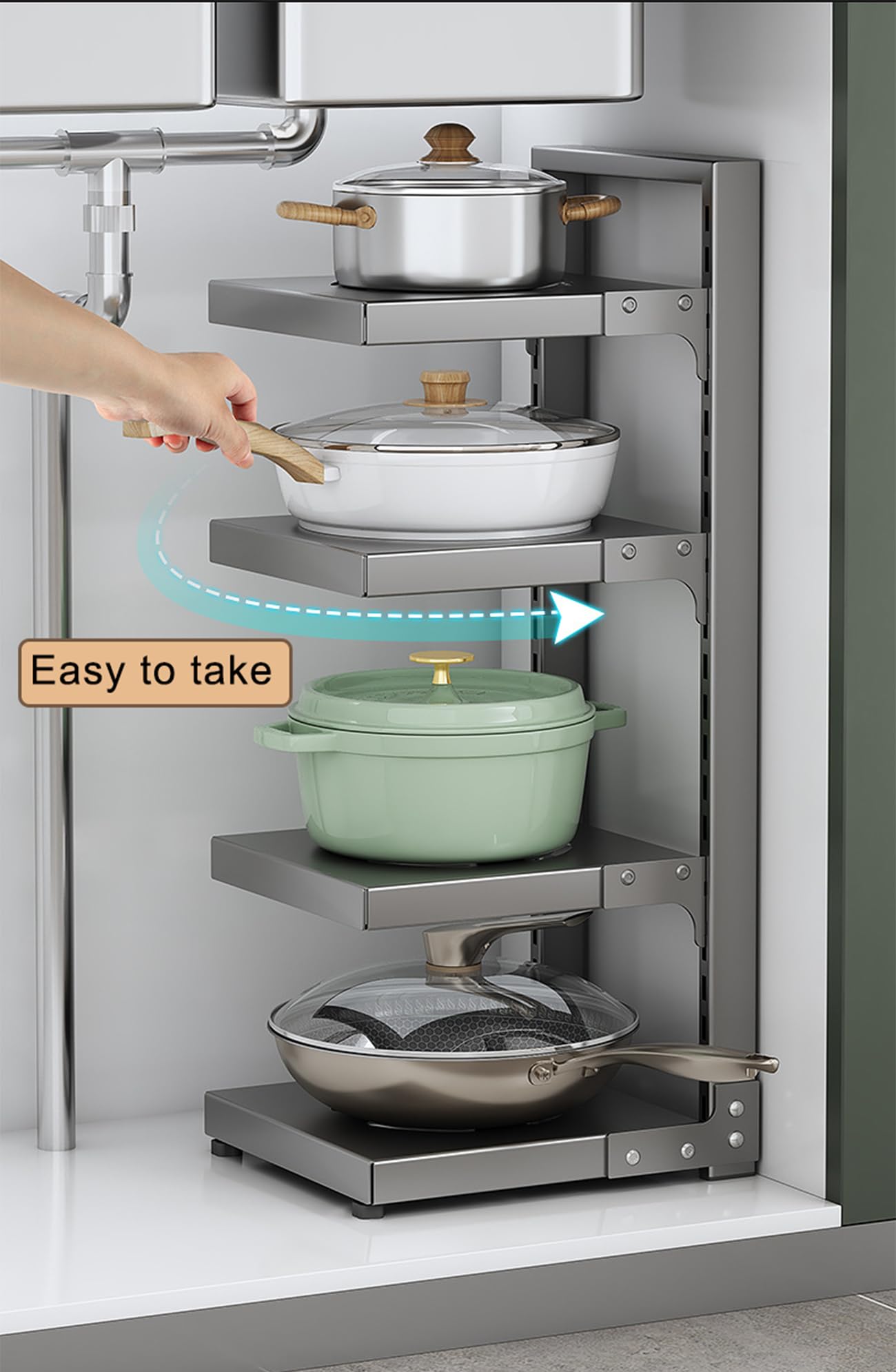 Range Rangement Casseroles, 5 Niveaux Détachable Et Réglable en Hauteur Porte Casseroles,Rangement Cuisine pour Les Ustensiles De Cuisines Poêles, Casseroles, Couvercles,Blanc,5 Tier