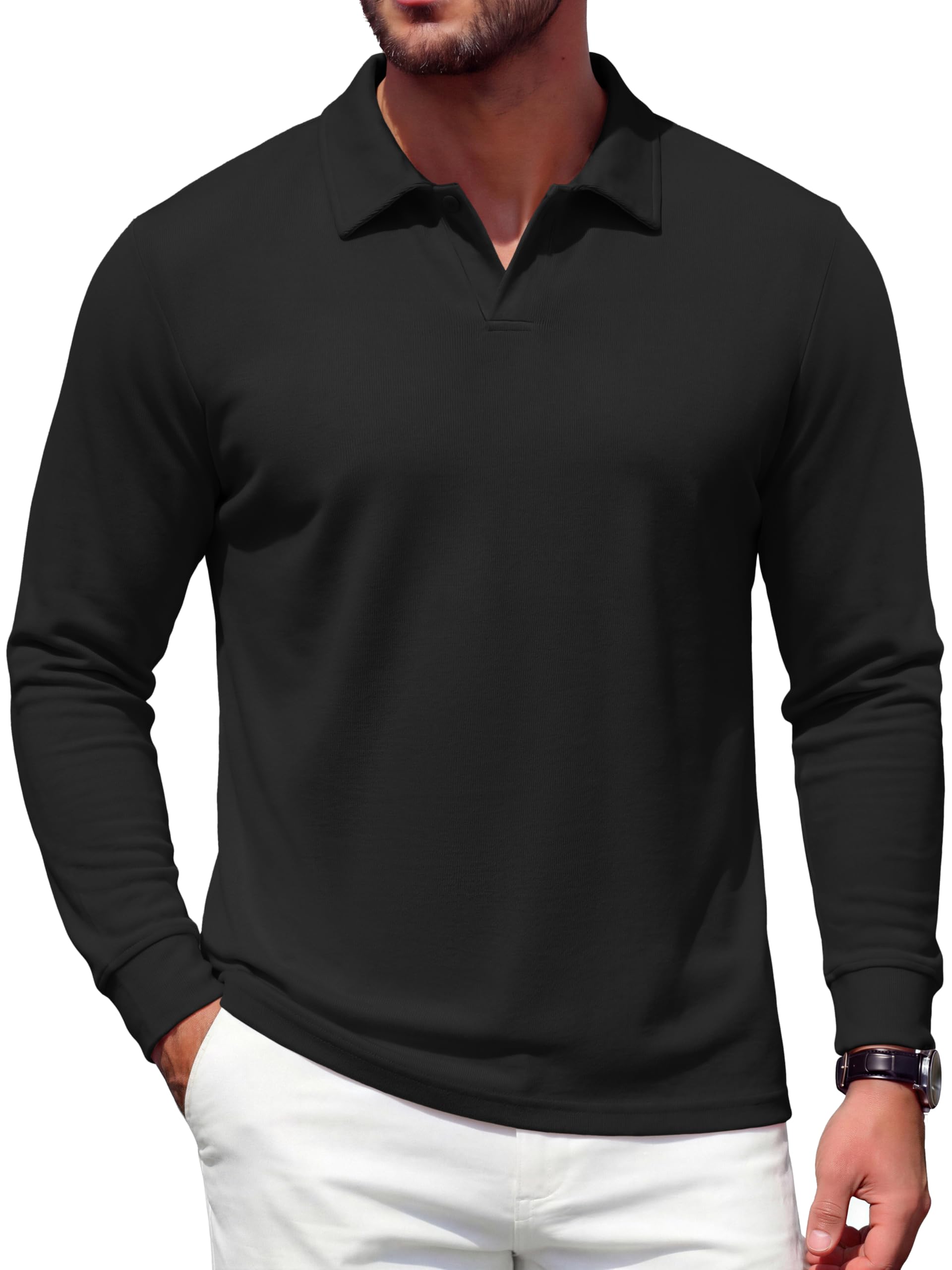 COOFANDY Men's Knit Polo Sweater, Long Sleeve