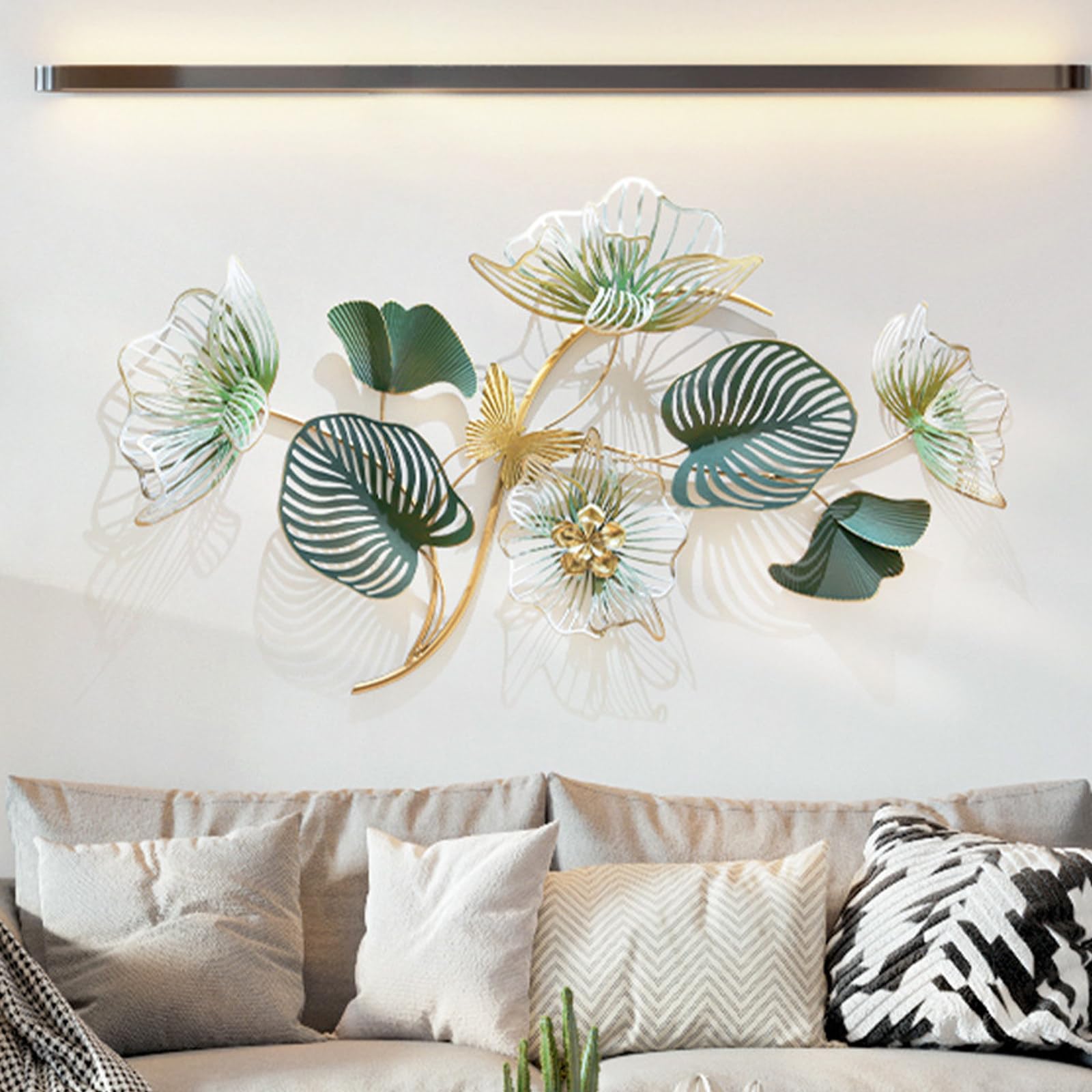 Esculturas de Pared de Metal, Decoración de Flores Metálicas, Decoración de Arte de Pared Moderno para Hojas de Estar de Sala de Estar Decoración Colgante 89 X 53 X 6 cm
