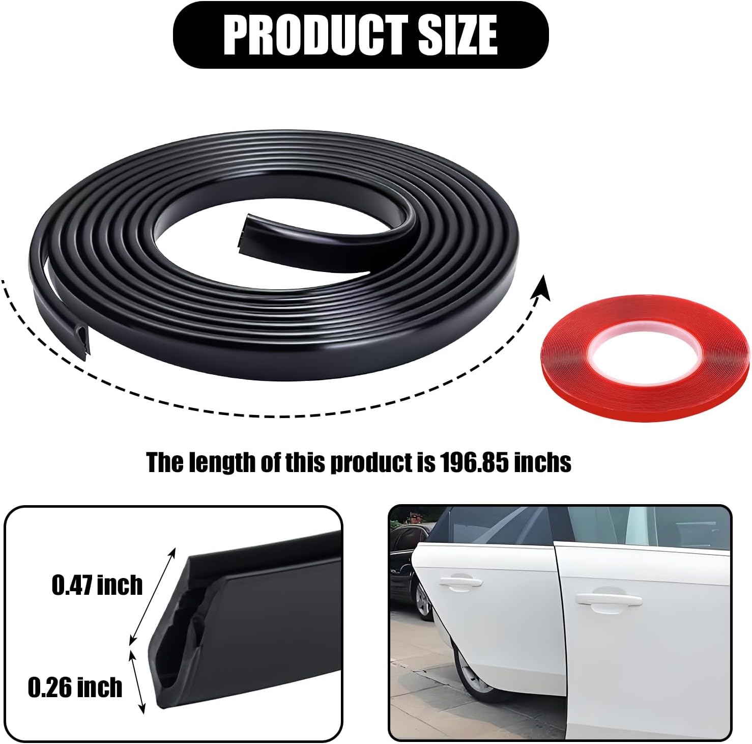 Car Door Edge Guard, 16.4Ft (5M) U Shape Rubber Seal Edge Trim Vehicle Door Protector, Anti-Collision Automotive Protection Door Edge Guard Trim, Universal Car Accessories (Black) image 2