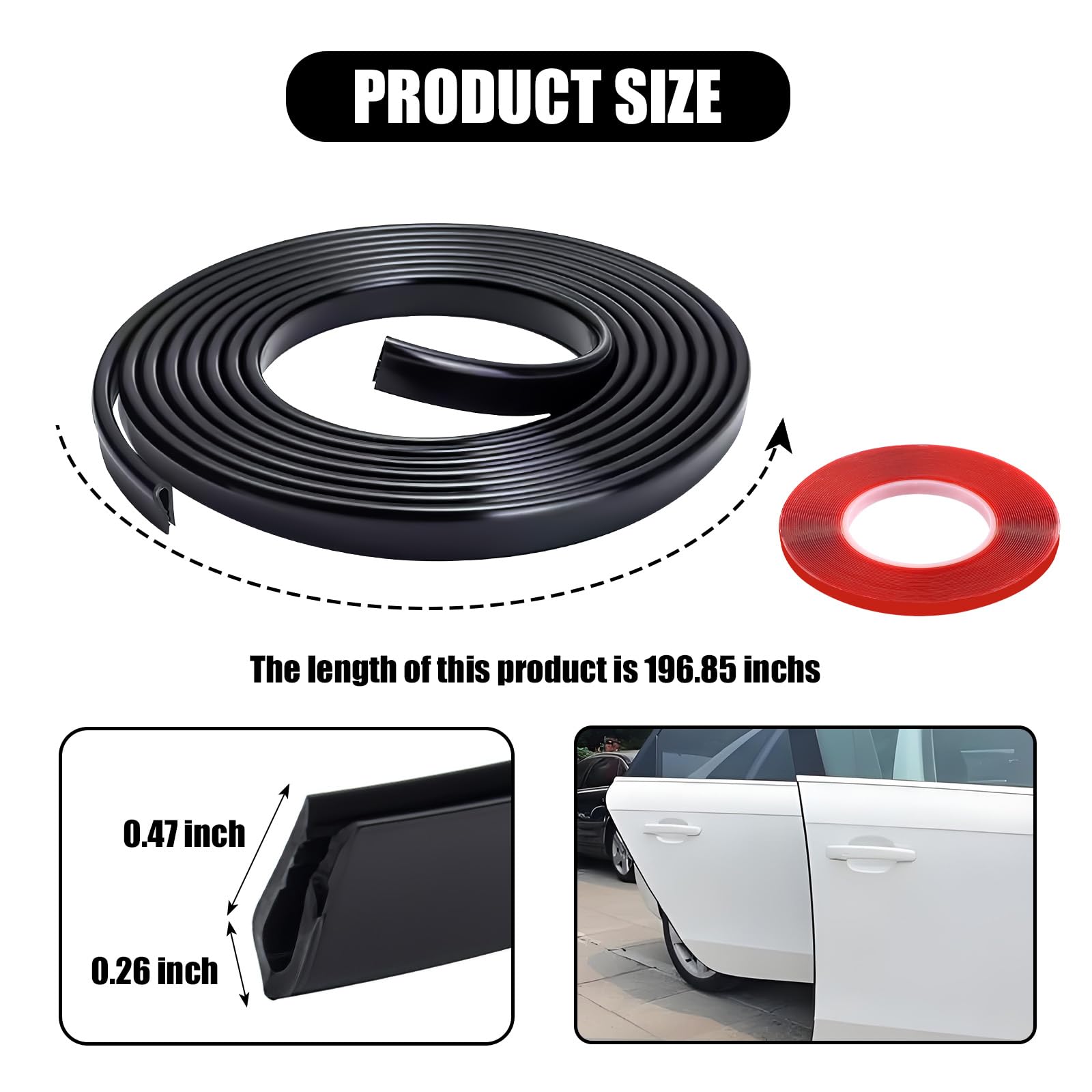 Wogomz Car Door Edge Guard, 16.4Ft (5M) U Shape Rubber Seal Edge Trim Vehicle Door Protector, Anti-Collision Automotive Protection Door Edge Guard Trim, Universal Car Accessories (Black)