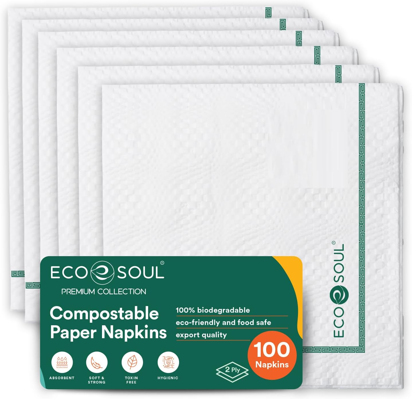 ECO SOUL [2 Ply, 200 Count] Premium Paper Napkin | Pack of 4 (50 Pulls Per Pack) | Eco Friendly Disposable Tissue Paper, Biodegradable Everyday Hand Paper Napkin