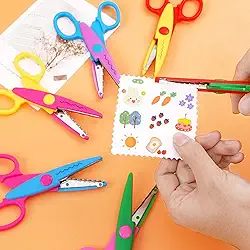 Pacote com 6 tesouras artesanais de borda ondulada, tesouras premium em ziguezague para scrapbook com lâminas afiadas lisas, alças antiderrapantes para crianças e adultos, 6 cores sortidas