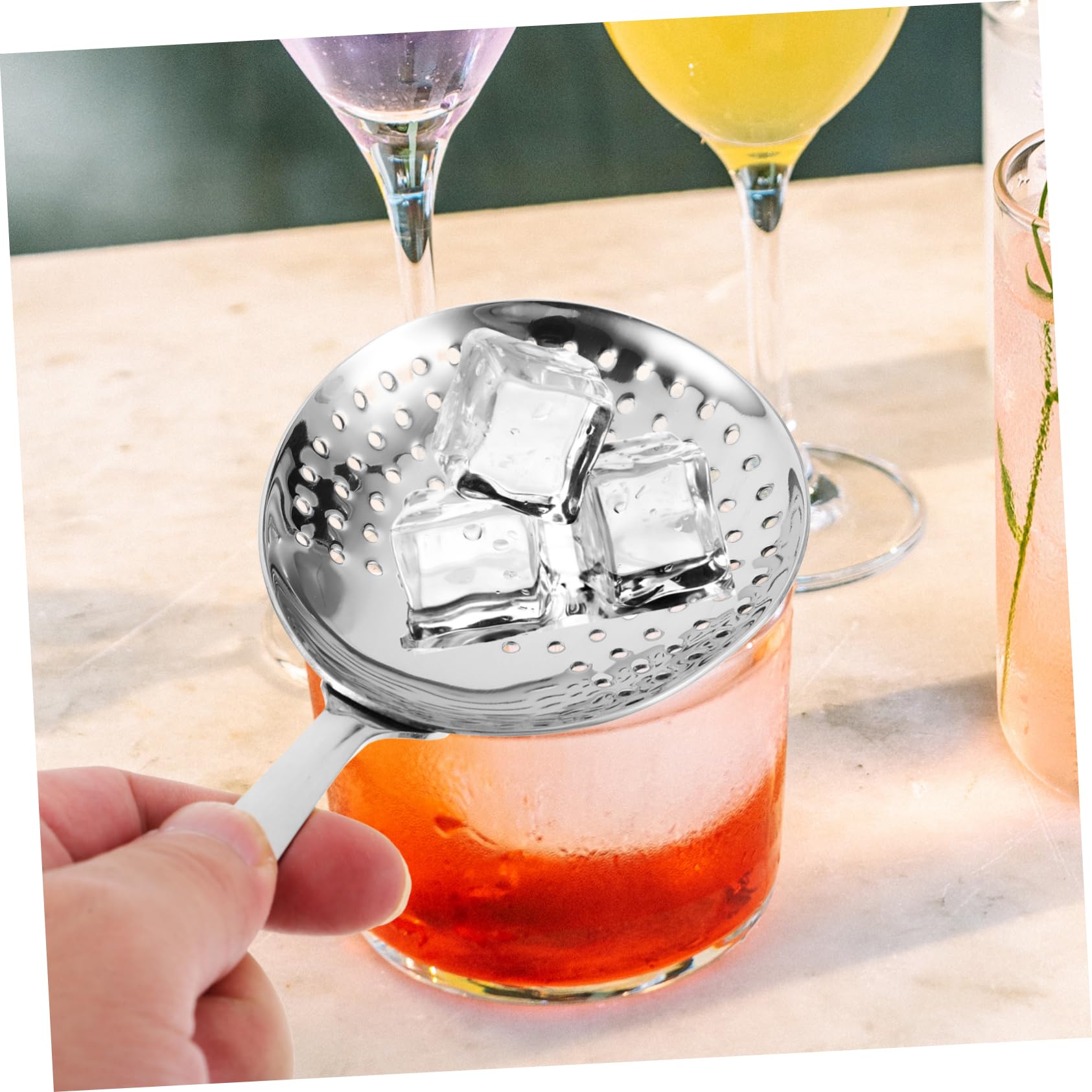 BEBEMOKO Stainless Steel Cocktail Strainer with Fine Mesh Filter Ergonomic Bar Tool for Bartenders and Mixologists for Home and Party Use Bar Supply Silver