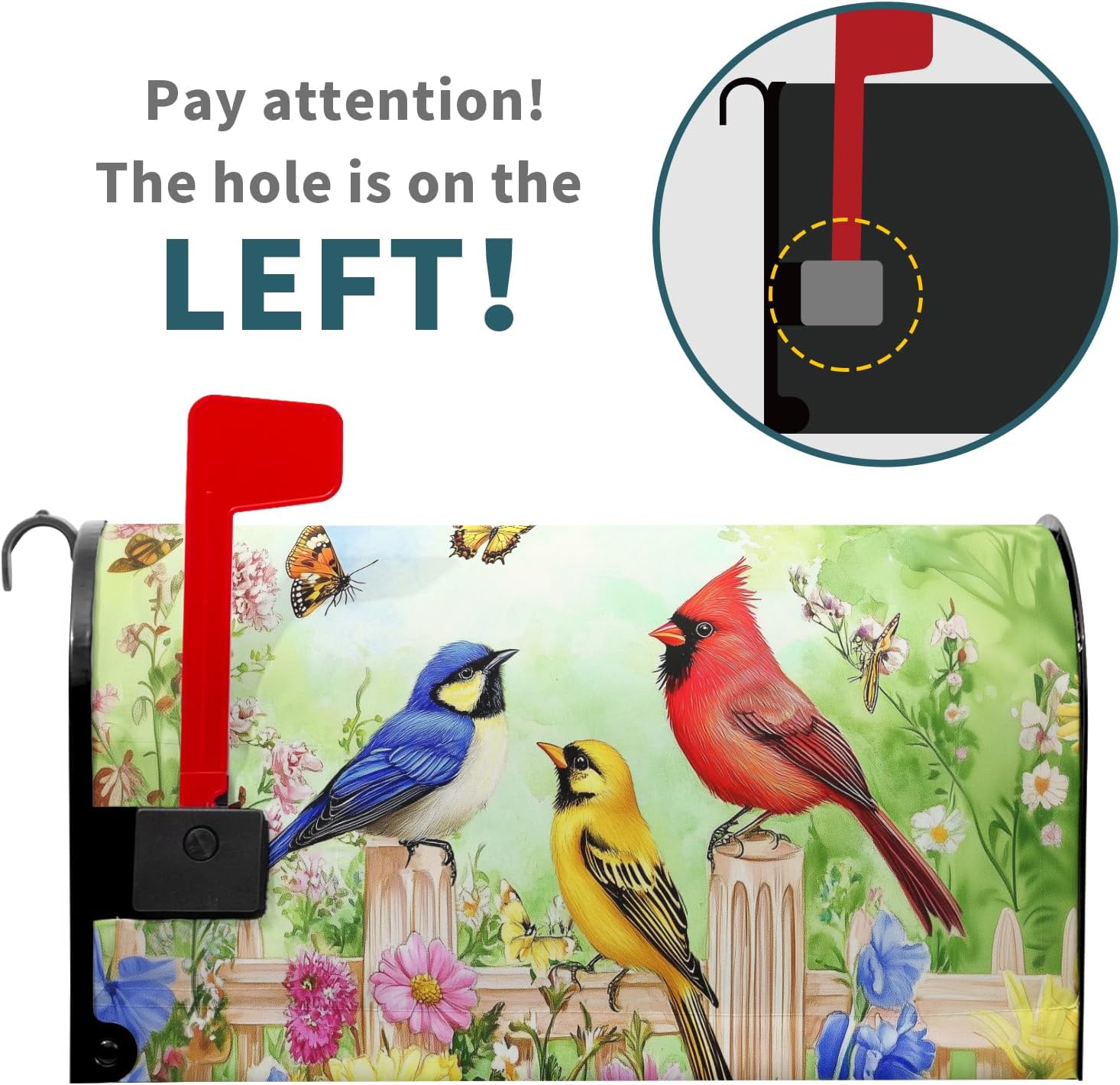 Spring Birds Mailbox Covers Magnetic 18x21 Inch, Colorful Floral Blooms Fence Bird Butterflies Farmhouse Standard Post Box Wrap Cover for Garden Yard Outdoor Decoration