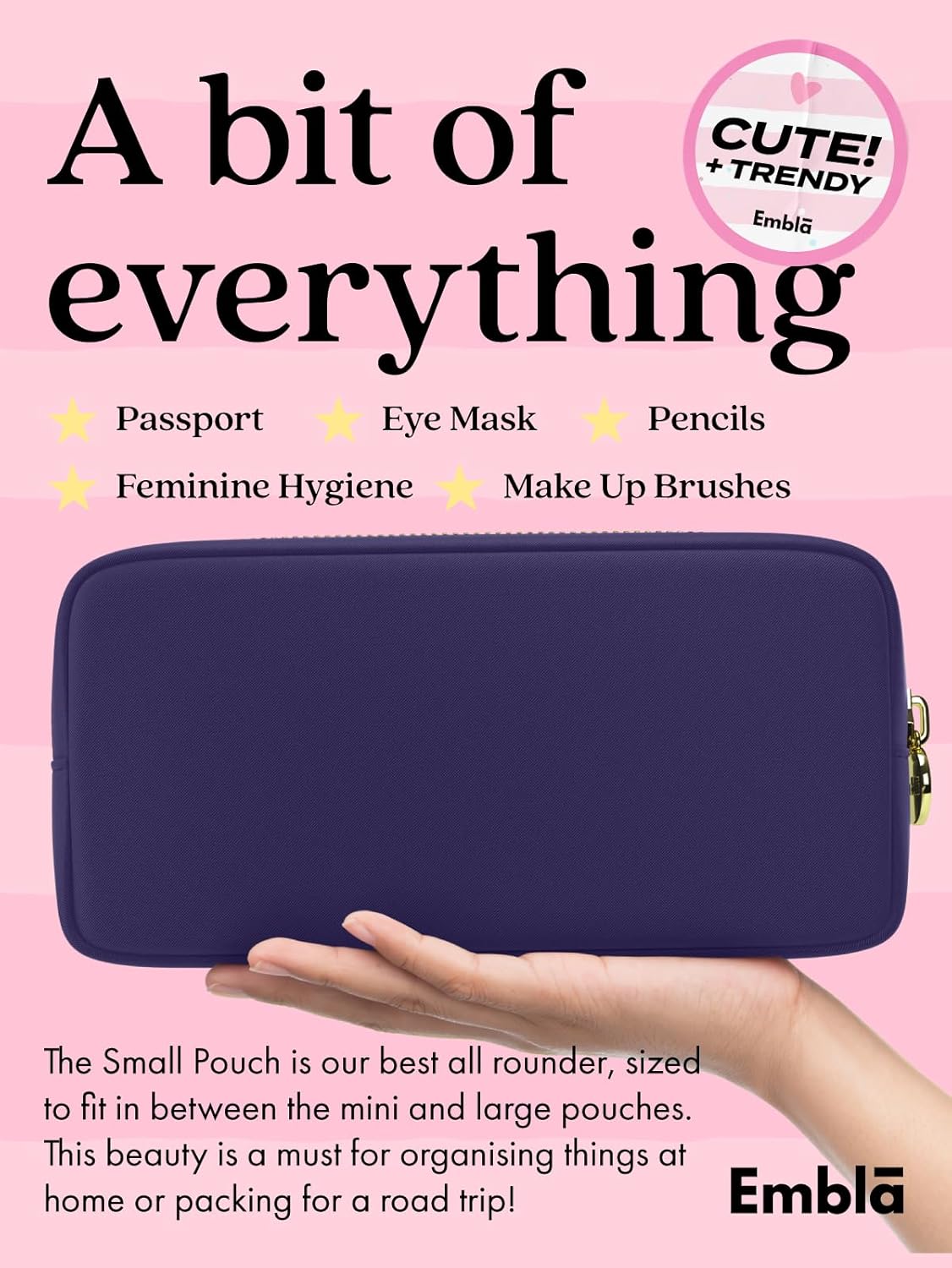 Embla Makeup Bag Travel Cosmetics Pouch and Toiletry Bag, Nylon Zipper Pouch Purse, Cute Make Up Organizer Storage Tote for Women Girls, Travel Skincare Case, Small Makeup Bags, Sapphire - Image 3