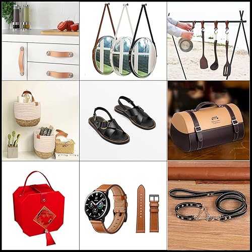 Miniatura 7 de Correa de cuero de 1 pulgada de ancho y 100 pulgadas de largo, tiras de piel sintética de 0.079 pulgadas de grosor, tiras de cuero suave y fuerte,