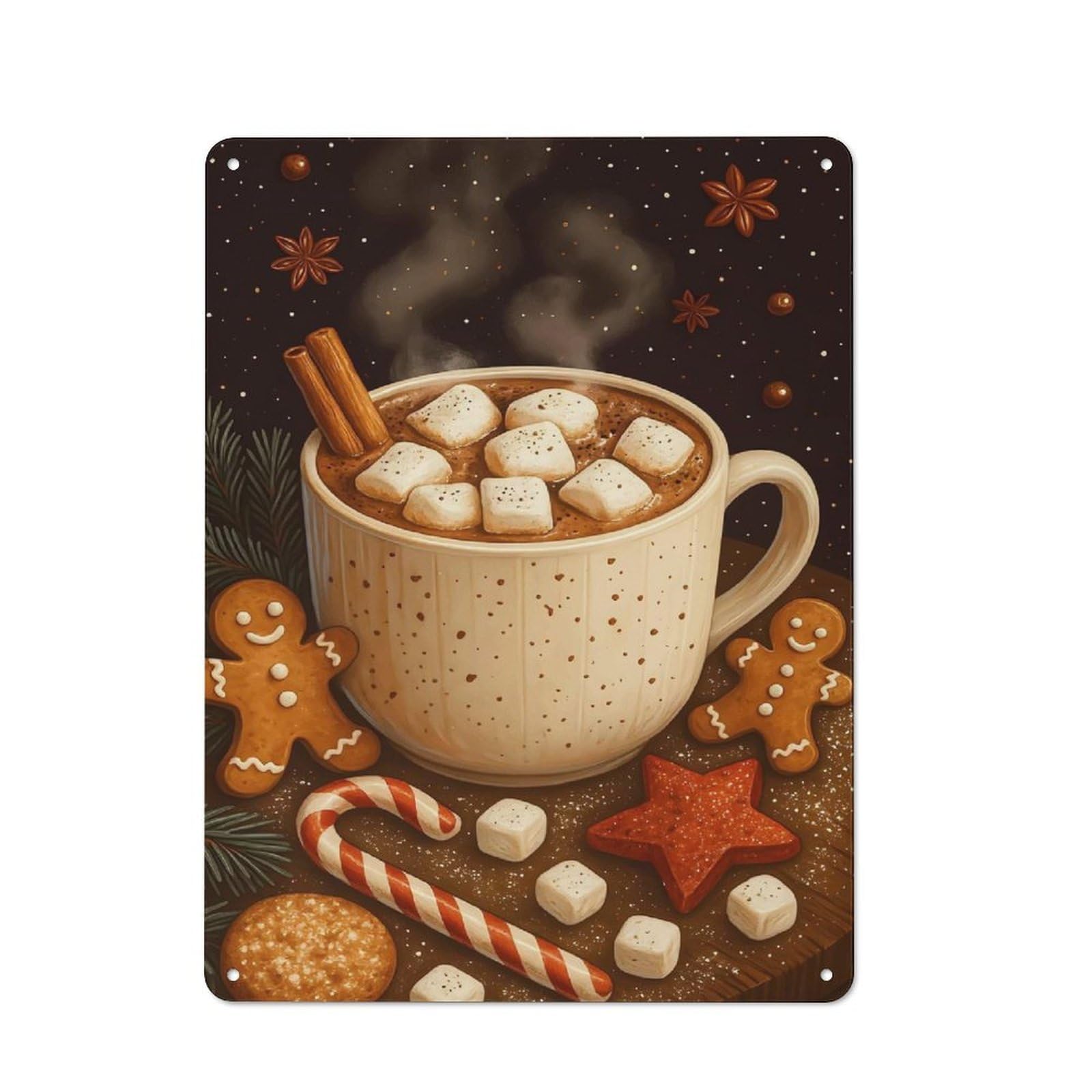 Junmoney Style-9 Cozy Hot Chocolate Scene Dreams Rustic Metal Wall Sign 40X30cm For Workshop Wall, Suited To Makers And Diy Enthusiasts