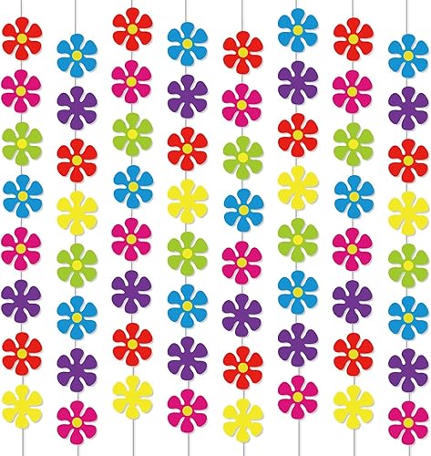 Paquete de 12 guirnaldas de papel de flores, decoración de flores de primavera, recortes de papel hippie de los años 60, pancartas de fiesta hippie