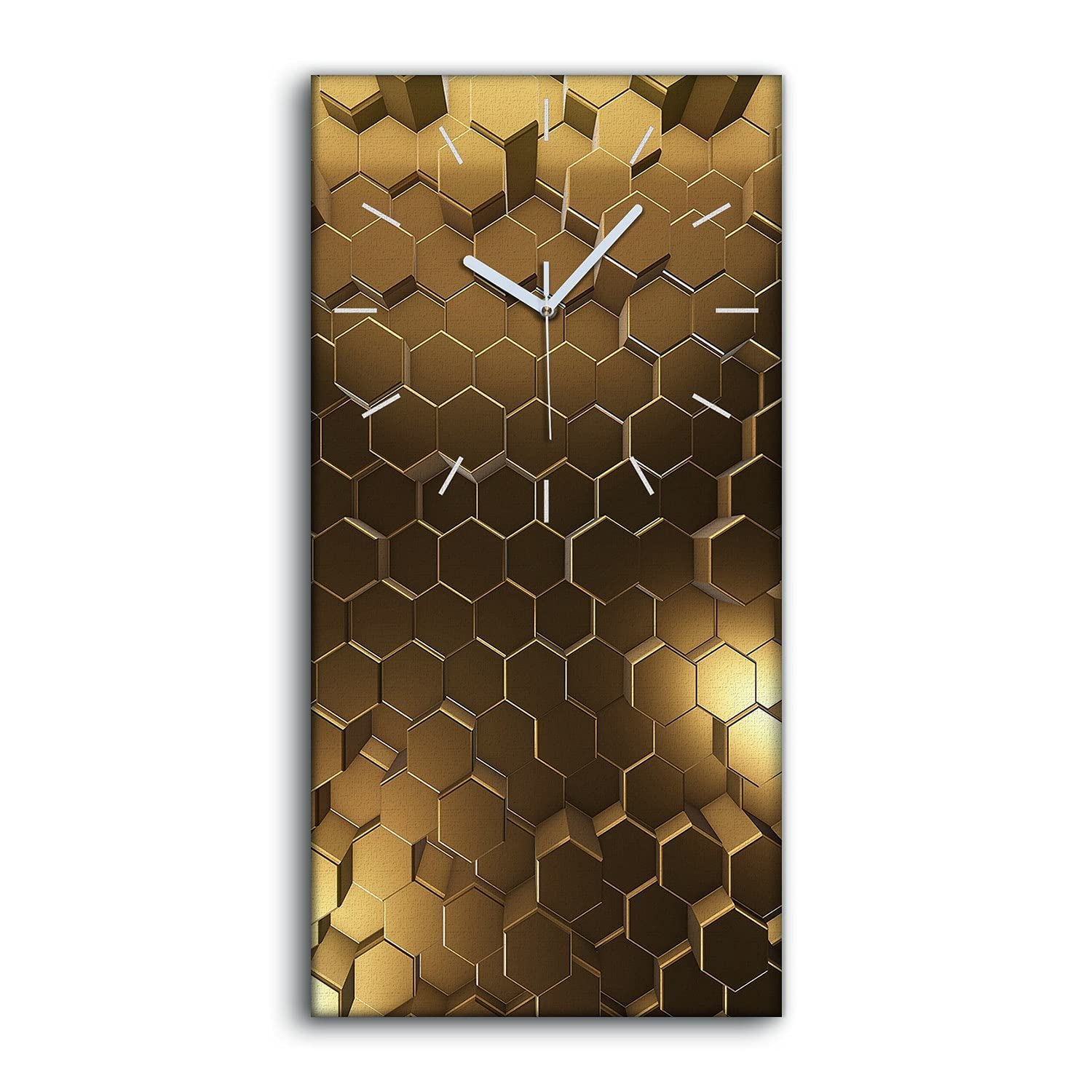 Horloge sur toile hexagones 30x60cm sans tic-tac pour salon moderne