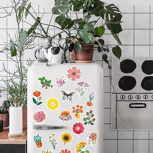 Miniatura 6 de 100 calcomanías de flores, calcomanías florales estéticas de moda para adolescentes, niñas y mujeres, perfectas para laptop, teléfono, patineta,