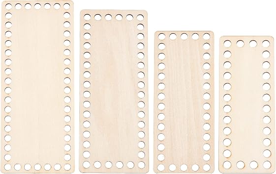 WADORN 4 Sizes Wooden Crochet Bag Bottom, Rectangle Wood Basket Bag Base Blank Wooden Basket Bottom Shaper Pad Hand-Woven Purse Handbag Board with Holes for DIY Yarn Knitting Craft Weaving Supplies