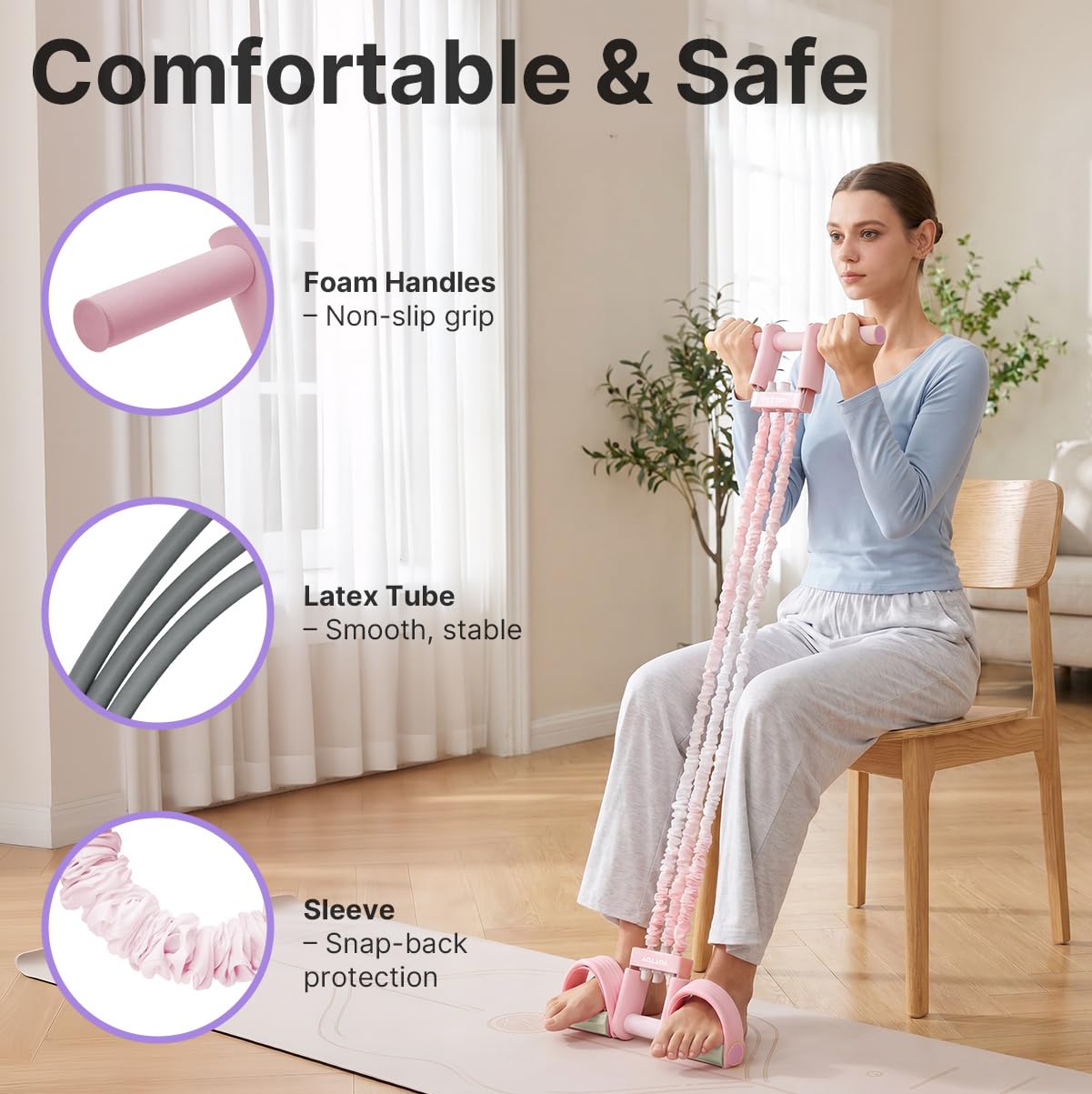 Fascia di resistenza regolabile multifunzione con manico, per donne e ragazze, attrezzatura per esercizi con pedali, fascia di resistenza per addome, vita, braccio, gamba