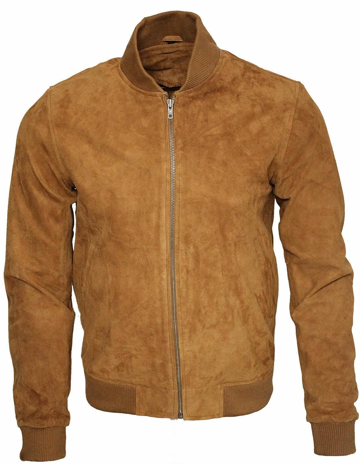 Men's Varsity Suede Tan Leather Bomber Jacket XL