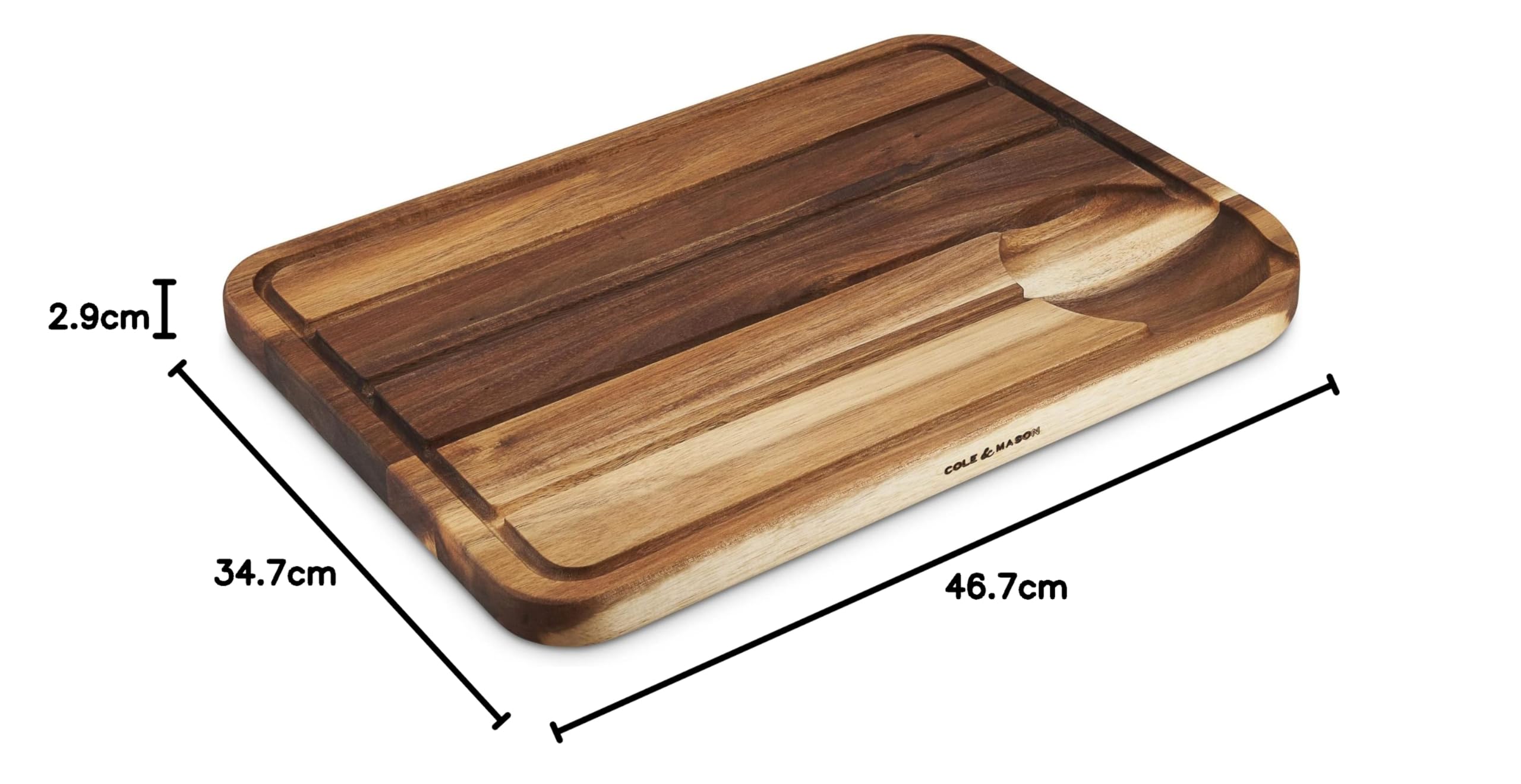 Cole & Mason H722129 Berden Planche a Decouper en Bois Pour Viande/Poisson Avec Rainure À Jus | (L)467mm x (W)347mm x (D)29mm | Ne pas laver au lave-vaisselle | Garantie de 2 Ans