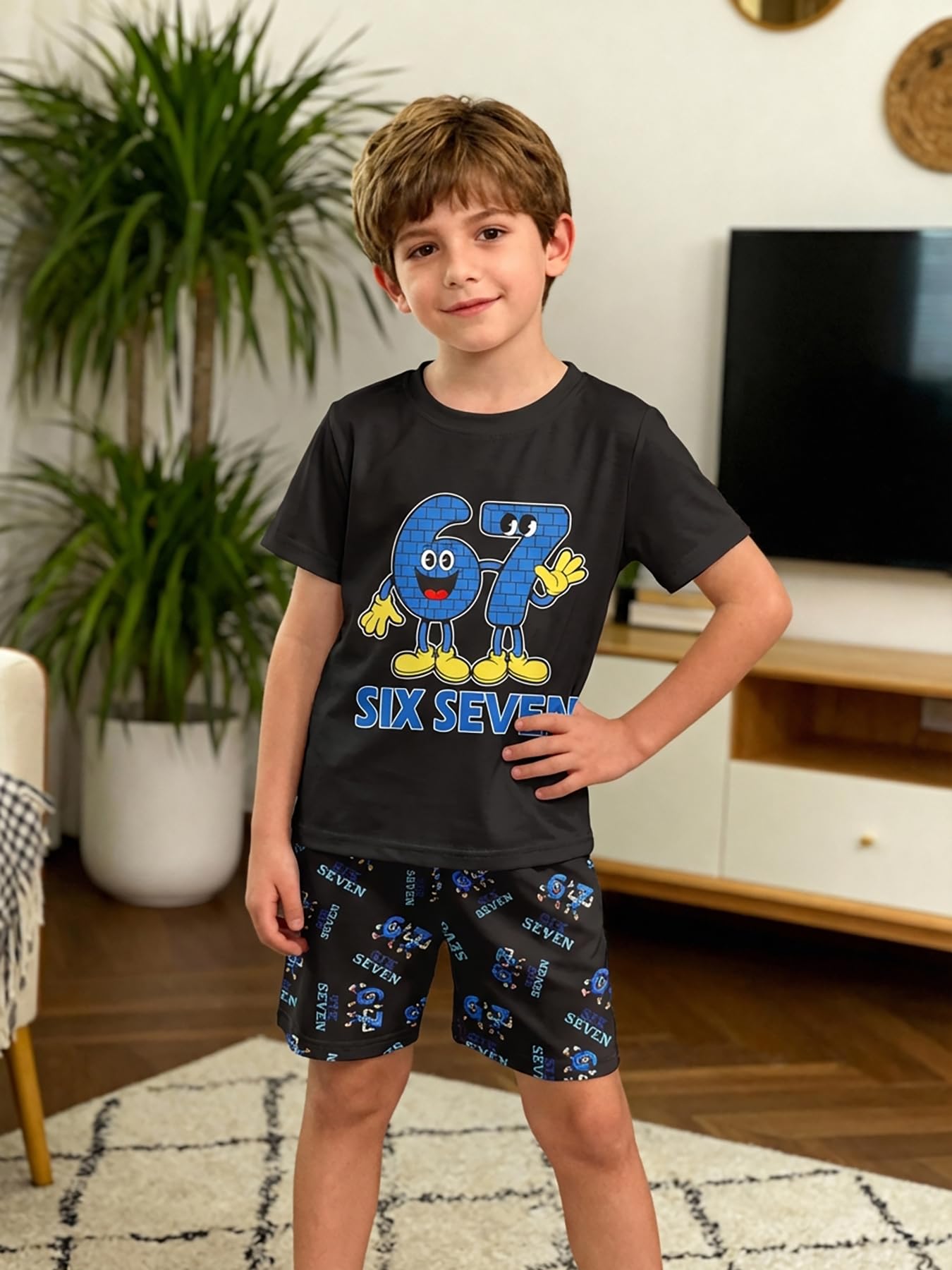 Pigiama 67 Meme per ragazzi e ragazze, motivo: Six Seven Number 6 7 Christmas a maniche lunghe, top e pantaloni, 2 pezzi, per bambini