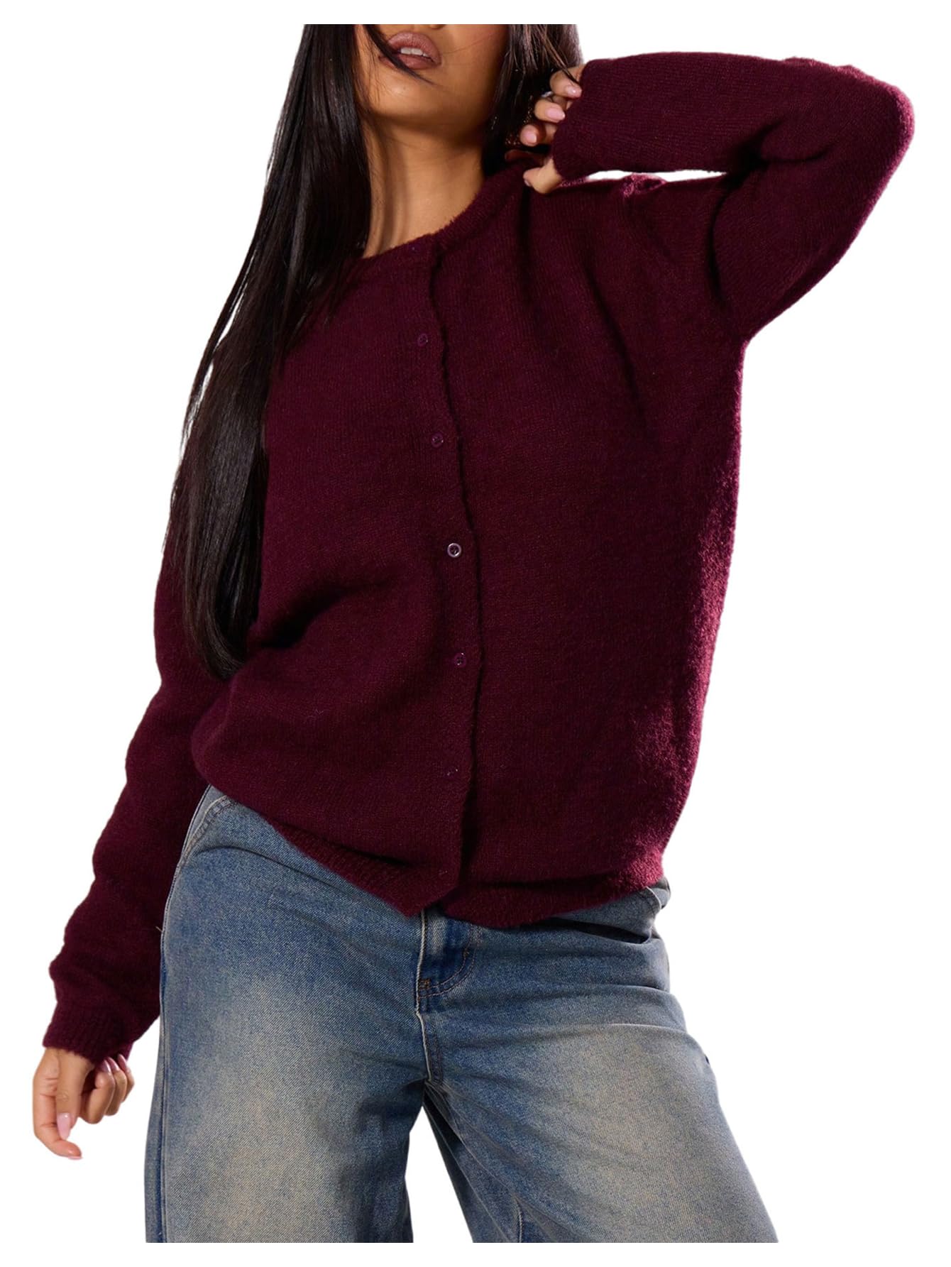 Womens Button Down Cardigans Crew Neck Long Sleeve Sweaters Fall Clothes