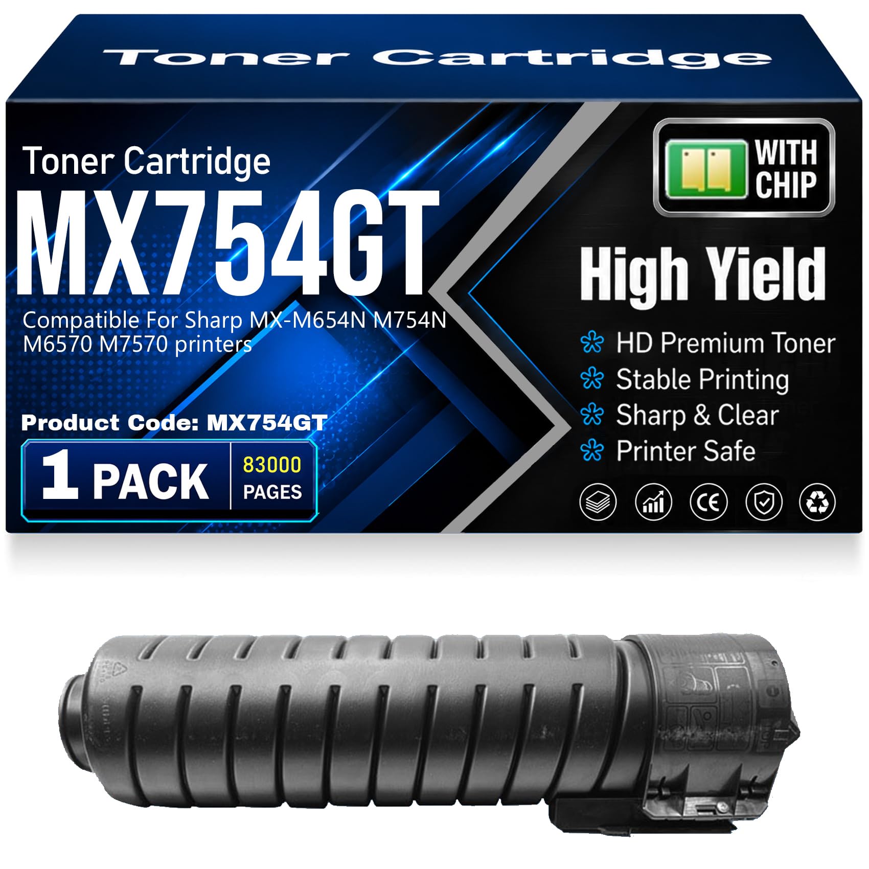 Cartucce toner compatibili MX754GT con chip per Sharp MX-M654N M754N M6570 M7570 Stampanti Alta resa 83.000 pagine