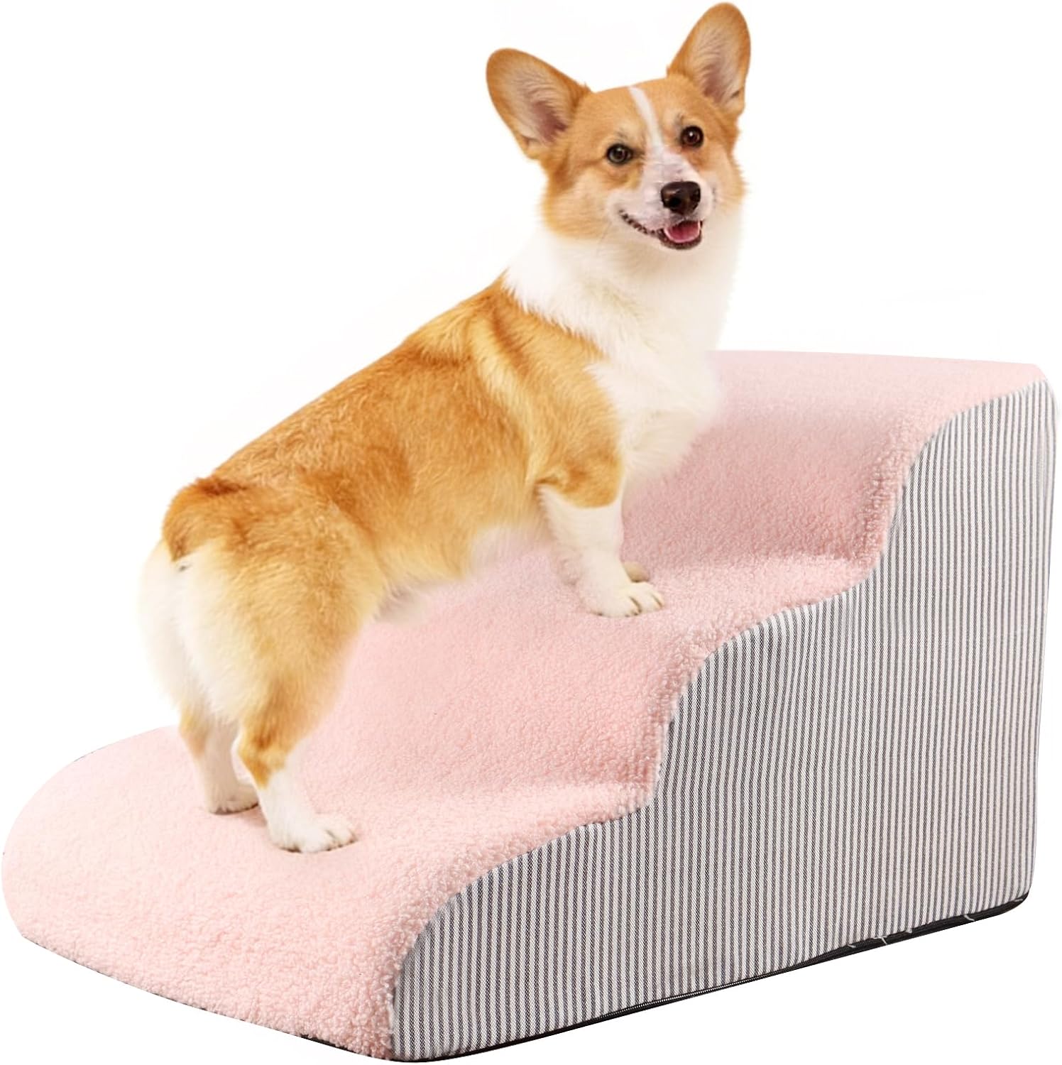 Dog Stairs for Bed 13.7″ H, 30D Foam 3-Step for Sofa,Curved Stairs for Puppy,Pet Steps for Couch for Small Dogs and Cats or Pets Friendly