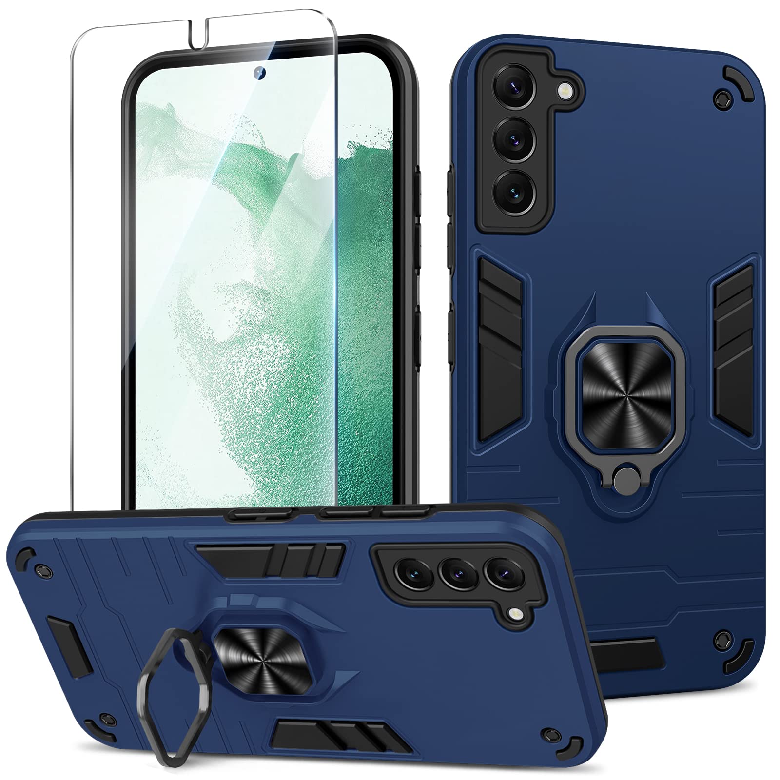 Funda para Samsung Galaxy A13 4G con Cristal Templado Protector Pantalla, Carcasa Antigolpes con Soporte anular metálico, Case Protectora de Grado Militar, Negro — view 111