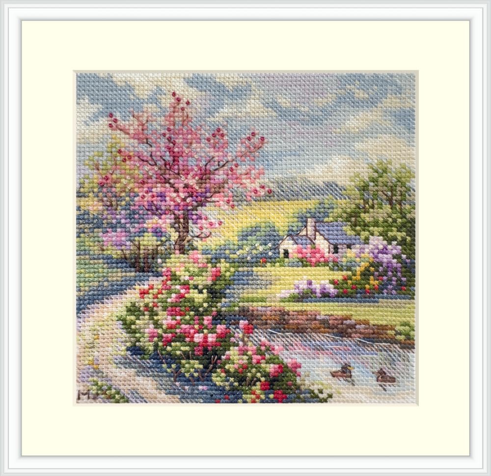 Merejka White Counted Cross Stitch Kit Spring (Zweigart Evenweave Murano Lugana, 32 Ct.)