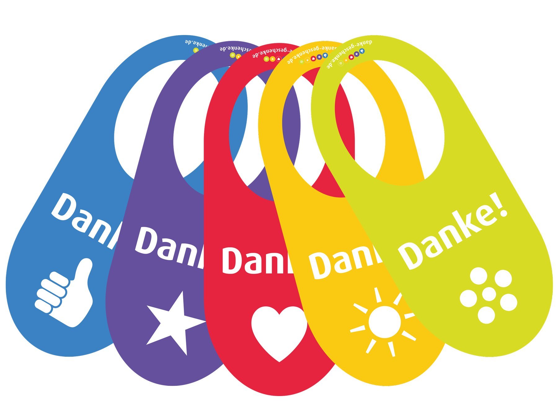 immi 5 St. Danke Flaschenhänger, Flaschengeschenk, markierer, 5 Danke-Zeichen