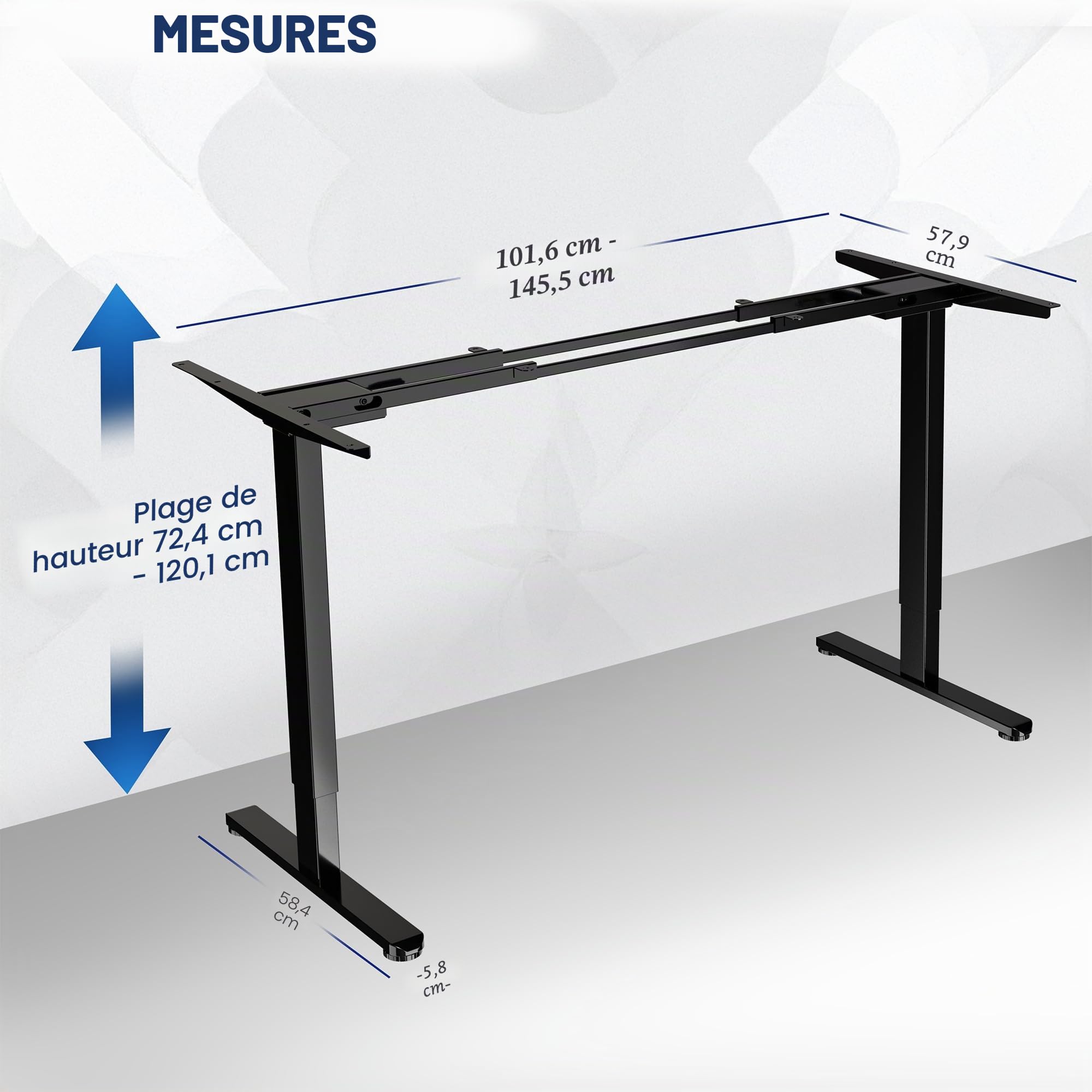 VIVO Cadre de Bureau Électrique Assis-Debout à Double Moteur Robuste, Capacité de 100 kg, jusqu'à des plateaux de 216x109cm, Cadre Seul Réglable en Hauteur avec Contrôleur à Mémoire, Noir, DESK-E-200B